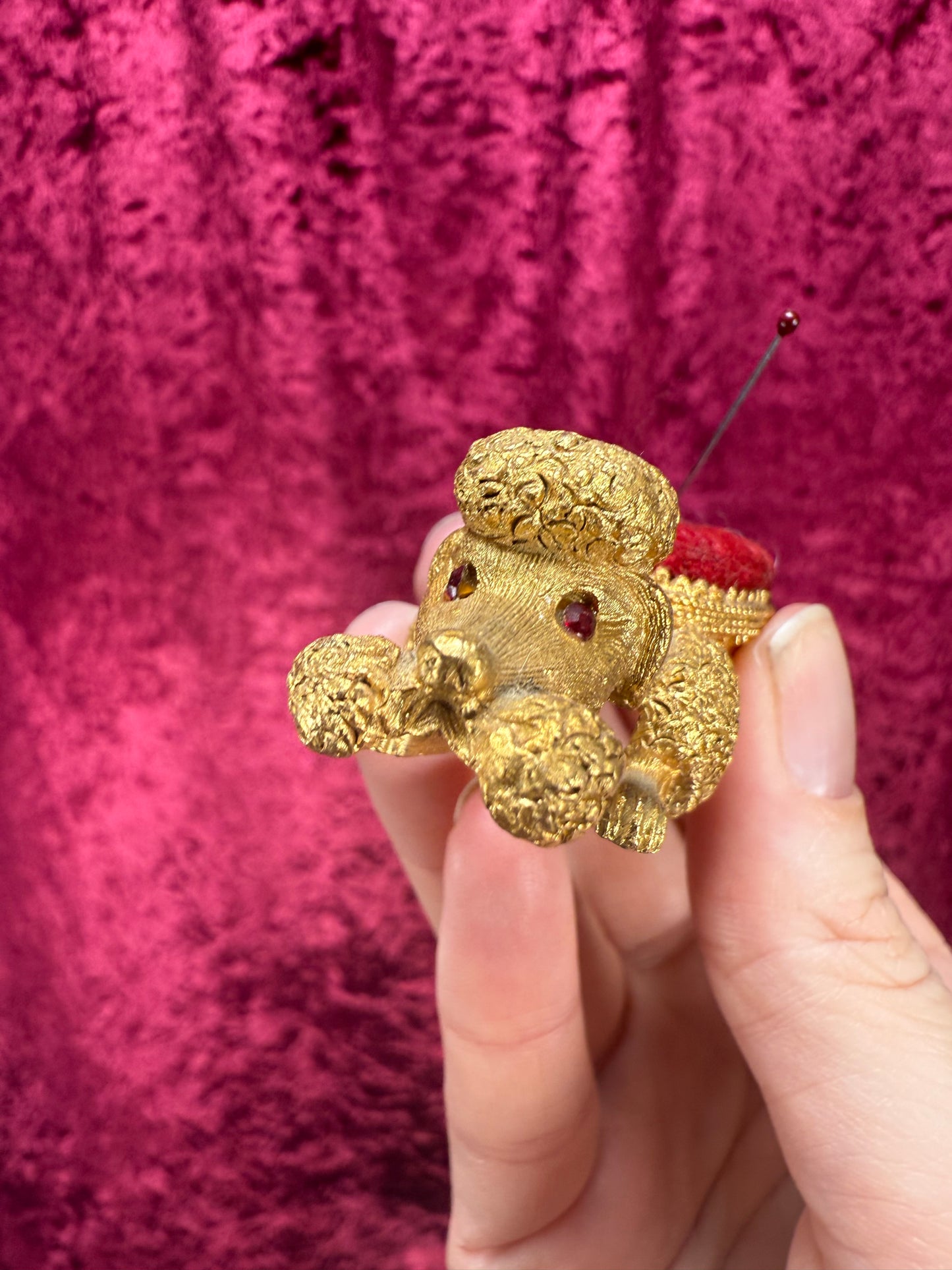 Vintage Pin Cushion - Brass Bobblehead Poodle - Florenza Italy