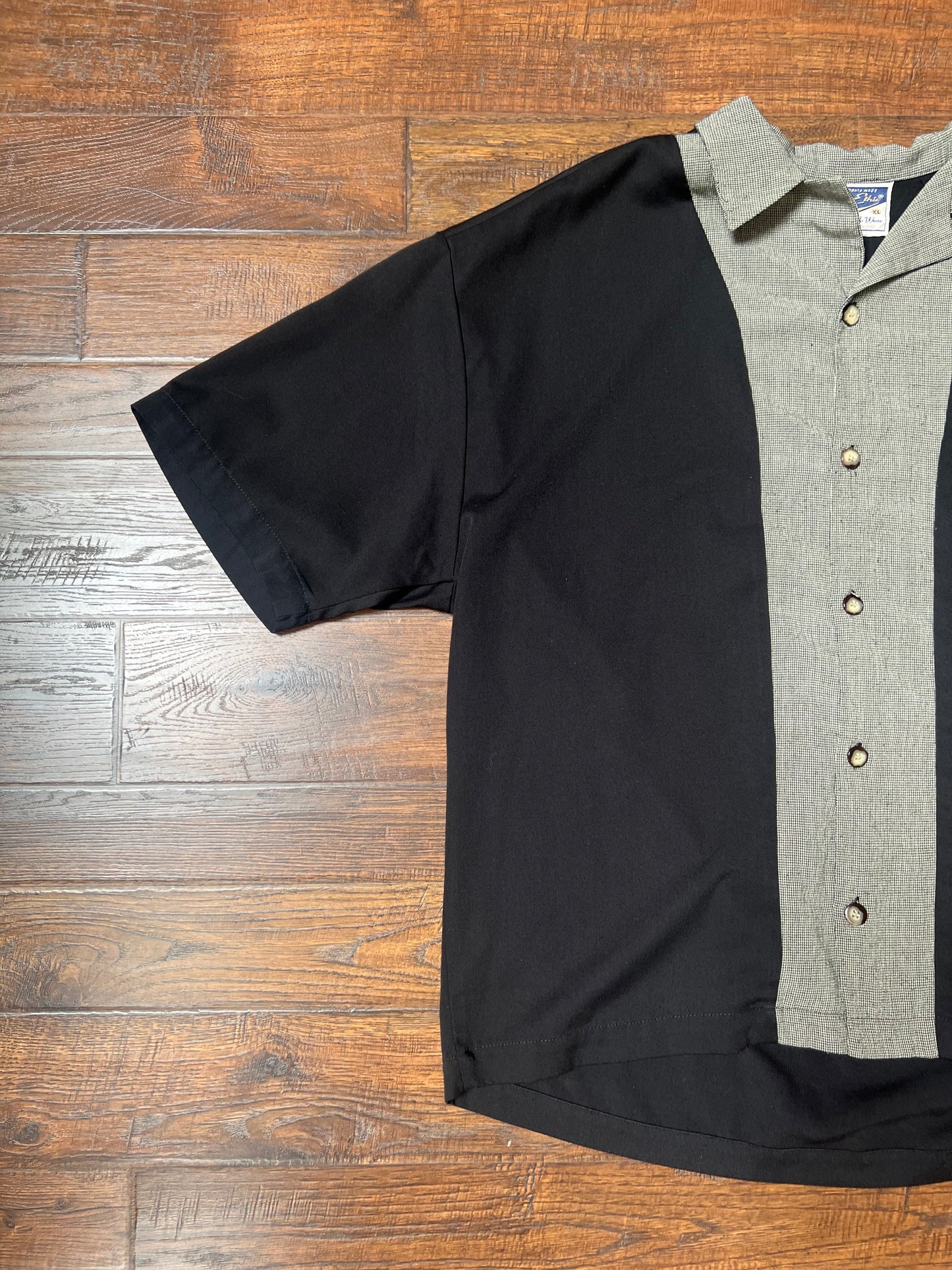 Vintage Clothing - Short Sleeve Bowling Shirt - Houndstooth Stripe - BC Ethic After Work Wear - X-Large