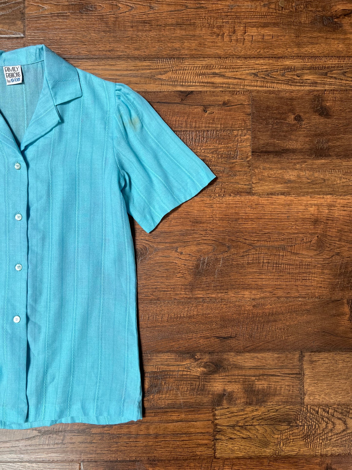 Vintage Clothing - Button Up Blouse - Princess Turquoise - Small - Family Fashions by Avon