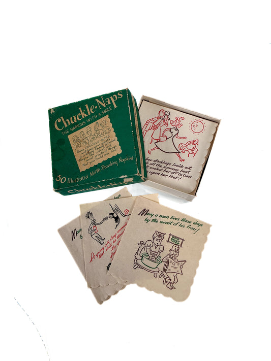 Vintage Cocktail Napkins - Chuckle Naps - Illustrated Limericks Gags Verses - 1950s