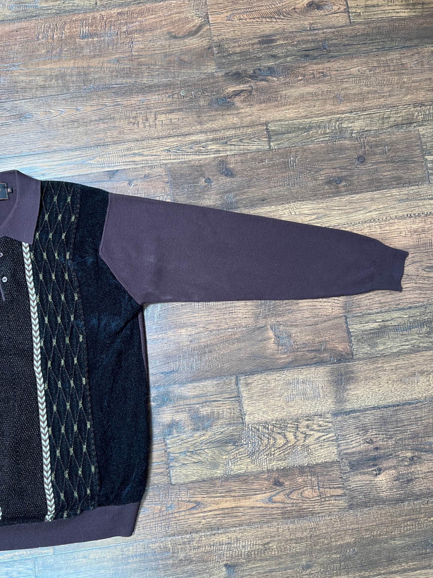 Vintage Clothing - Long Sleeve Polo Shirt - Brown Velour - Cigar Couture - Medium