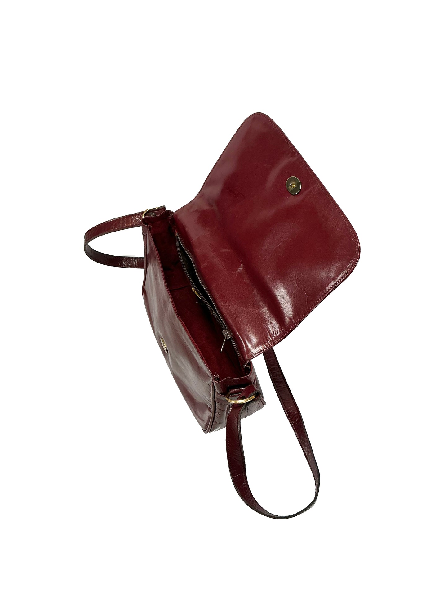 Vintage Purse - Red Brown Leather Cross Body Bag - Gold Tone Hardware