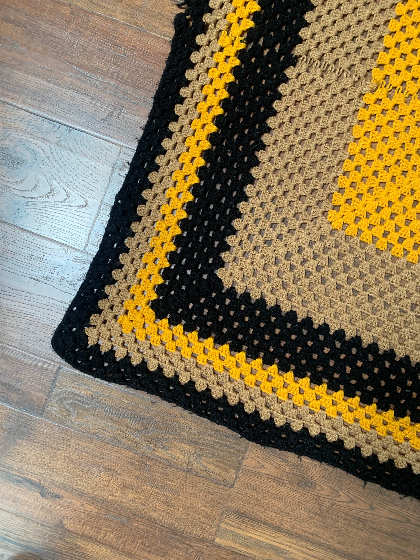 Vintage Crochet Afghan Throw Blanket - Halloween Orange, Black, and Brown