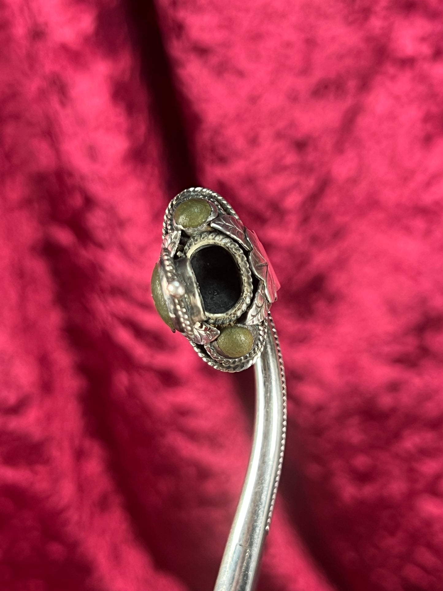 Vintage Jewelry - Adjustable Poison Ring - Sterling Silver - Green Center Stone - Taxco