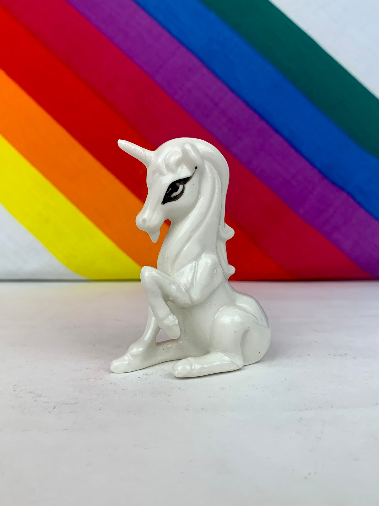 Vintage 1980's Ceramic Unicorn Figurine Trio - Made In Taiwan