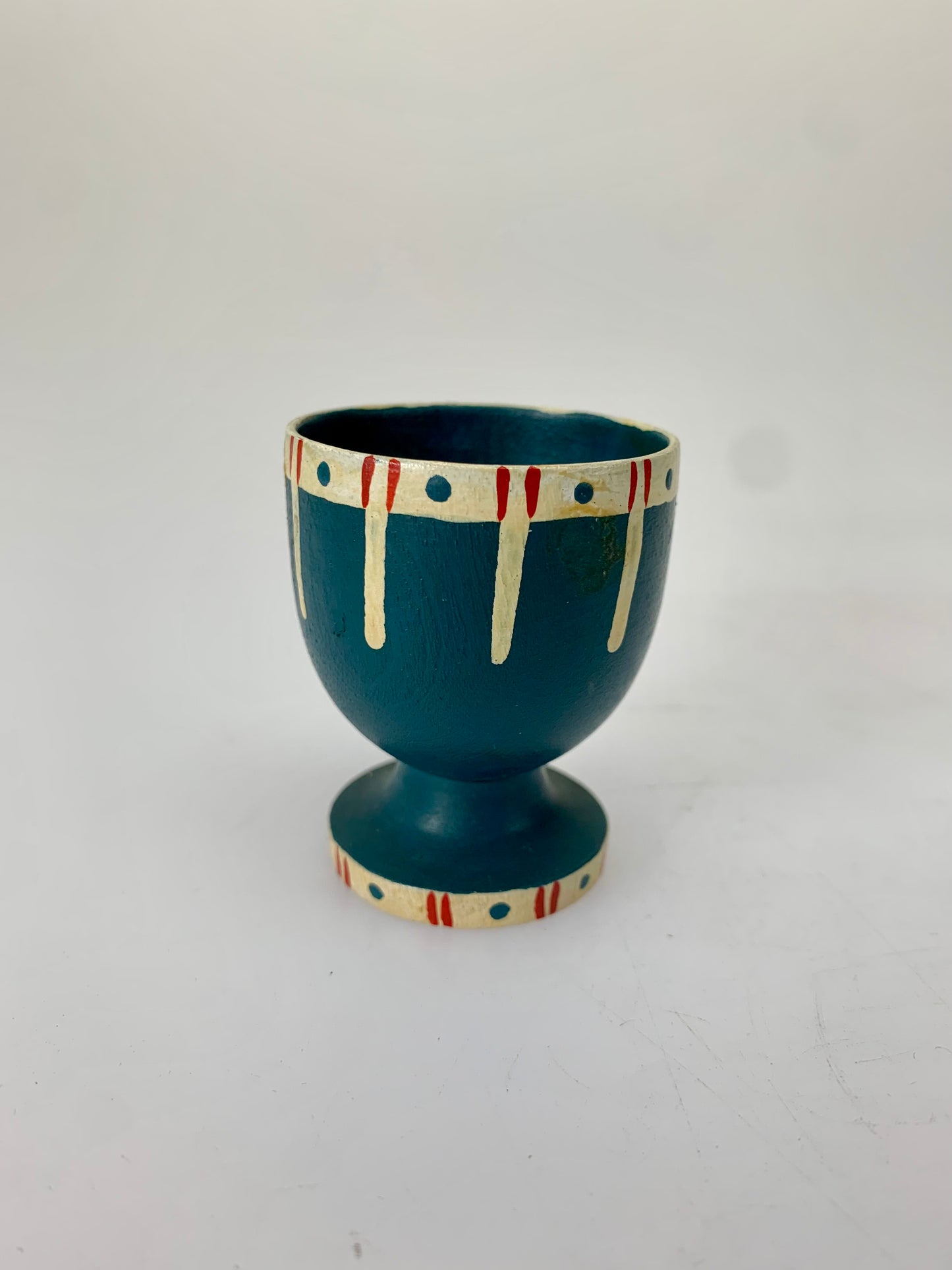 Vintage Painted Wood Folk Art Egg Cup