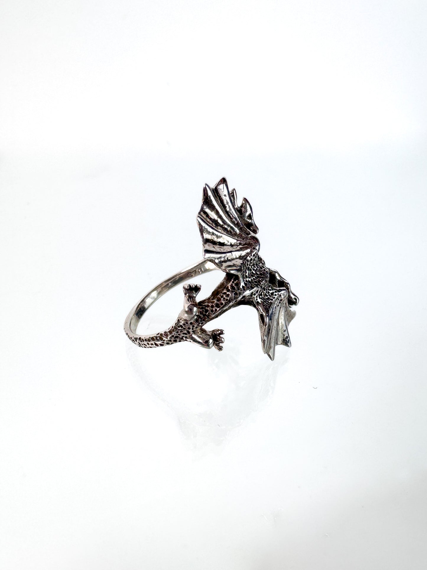 Vintage Ring - 1990s Double Dragon with Wings Sterling Silver 925 - Size 6.25