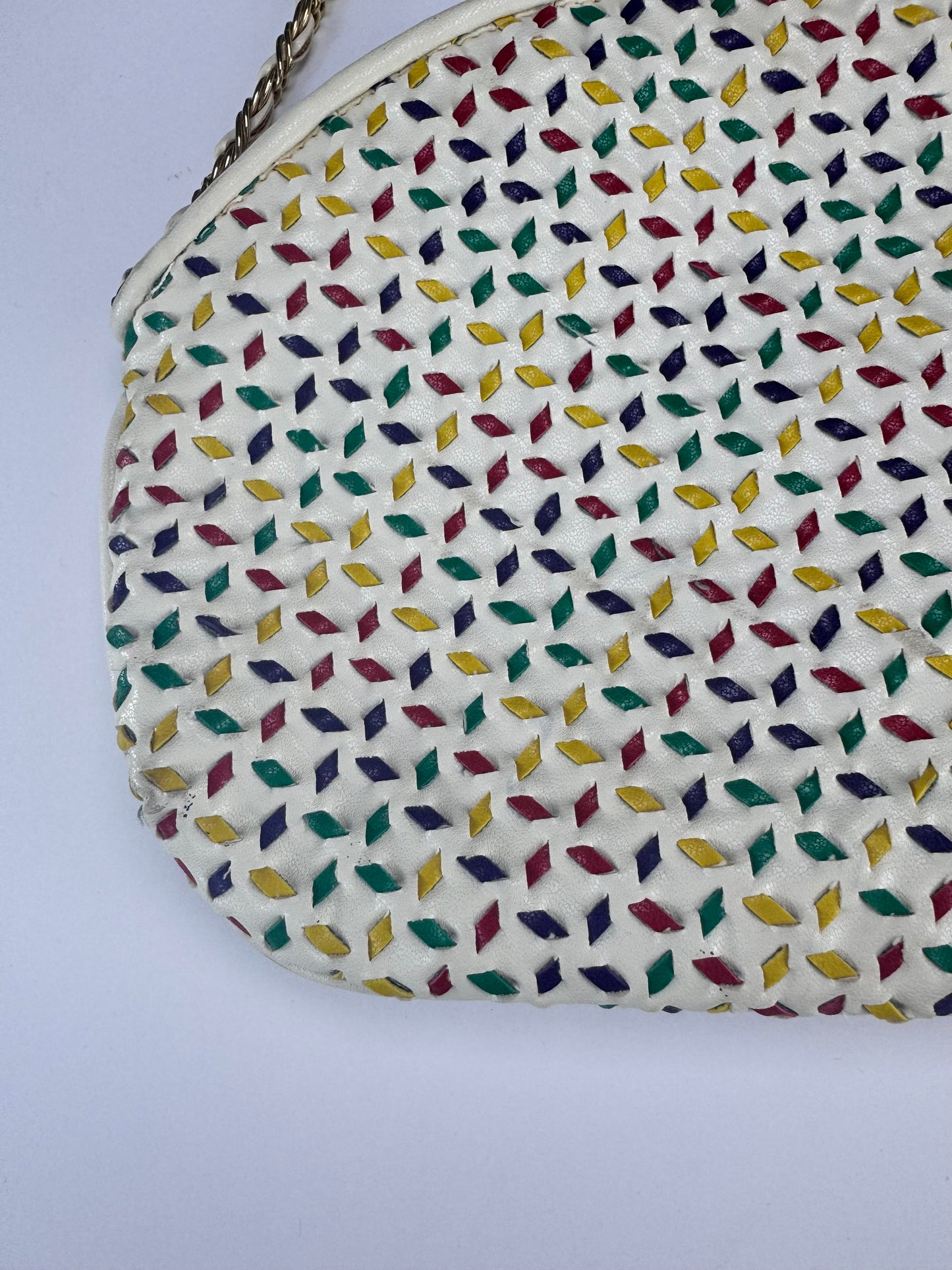 Vintage Crossbody Purse by Saddle River | White Leather w/ Colorful Details