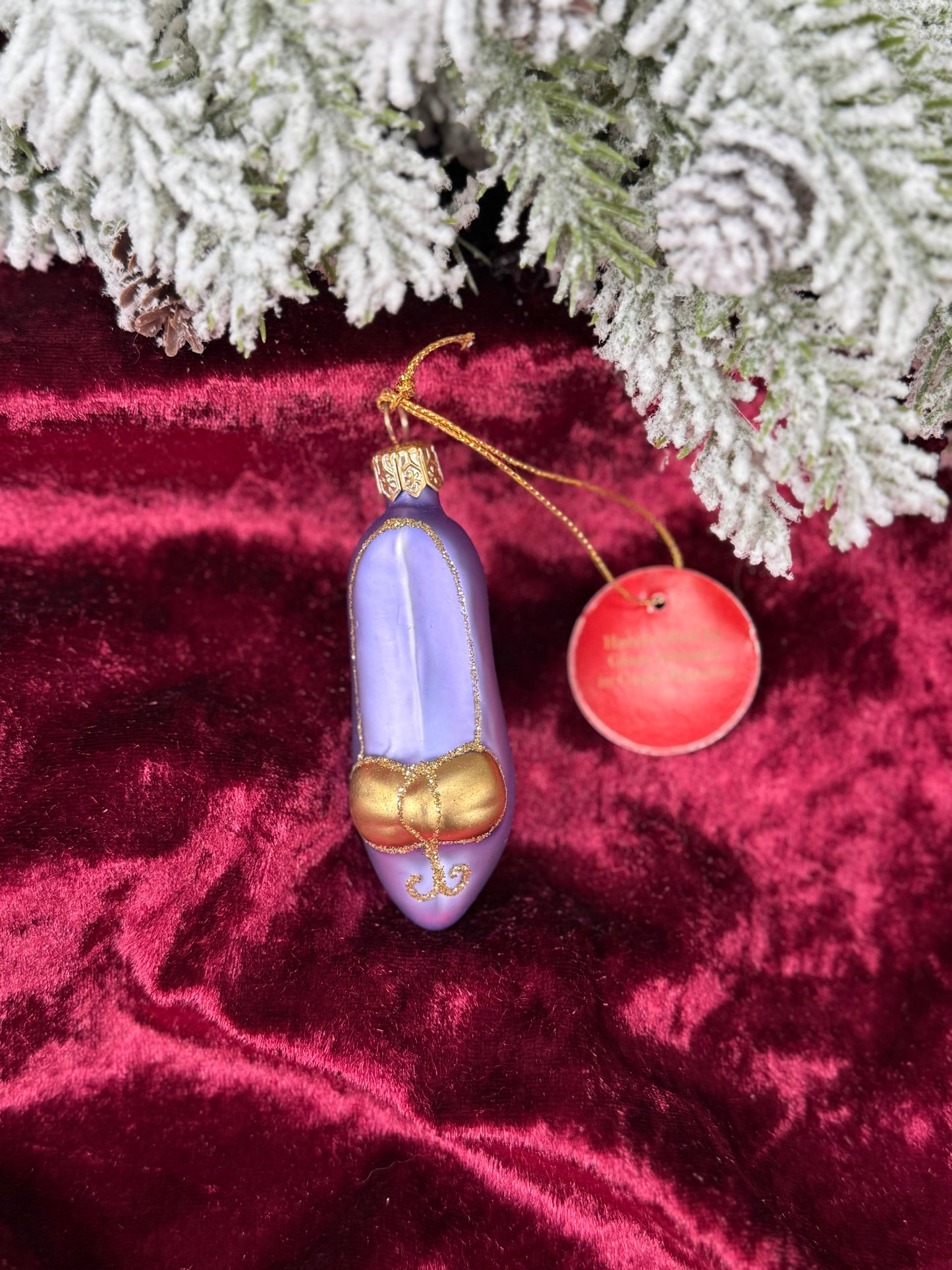 Vintage Christmas - Handblown Glass Ornament - Heeled Purple Slipper - Home For The Holidays