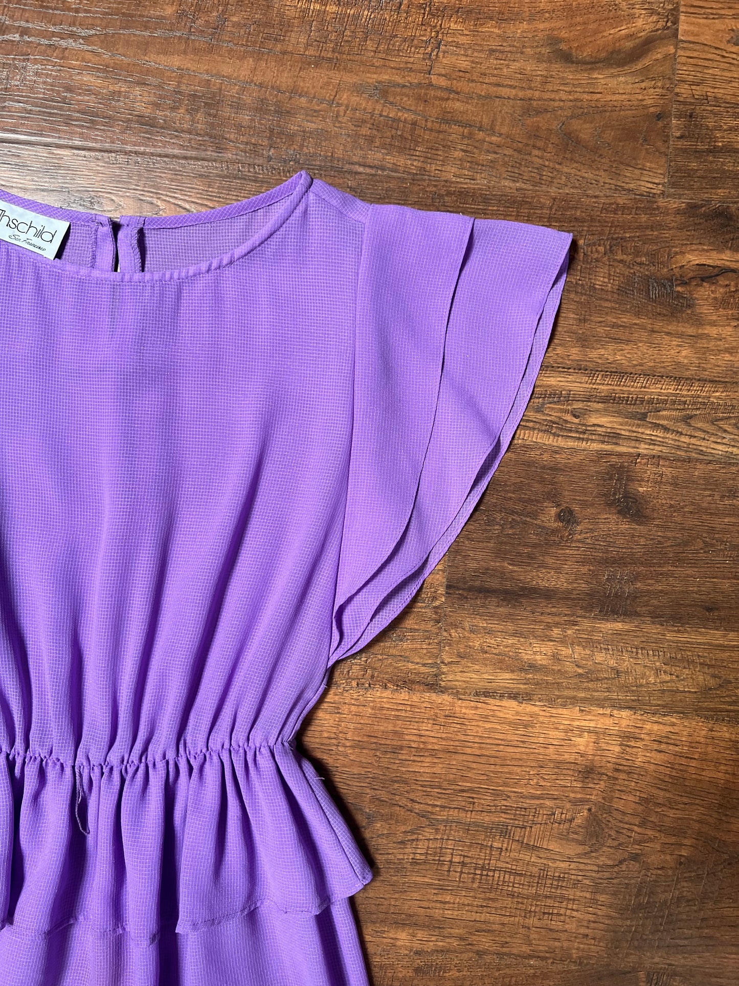 Vintage Clothing - Belted Peplum Dress - Textured Lilac - Small - L Rothschild San Francisco