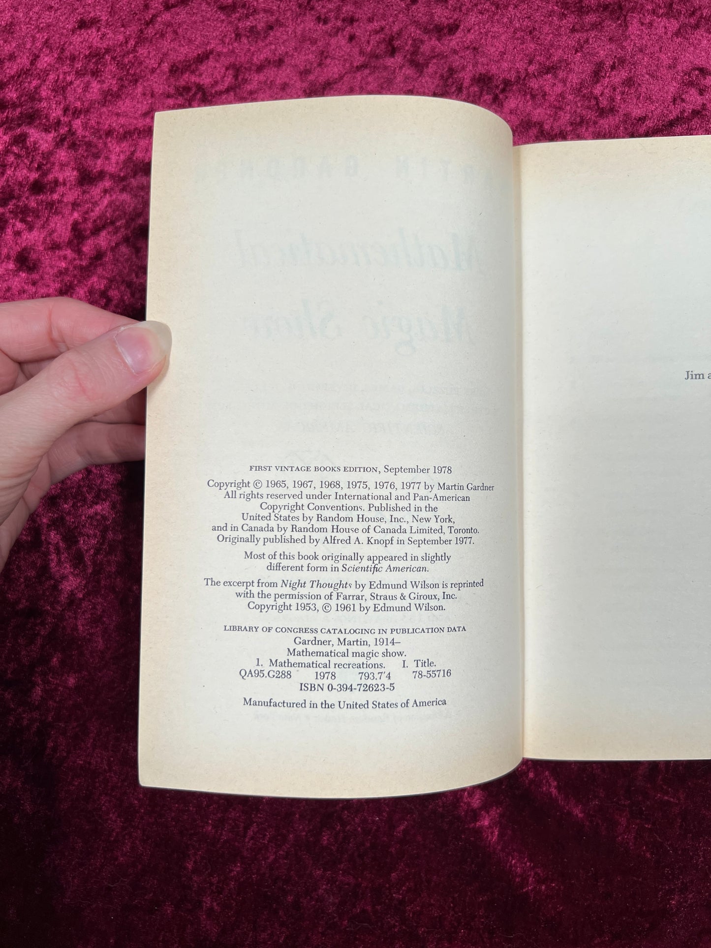 Vintage Paperback - Mathematical Magic Show - Martin Gardner - 1977