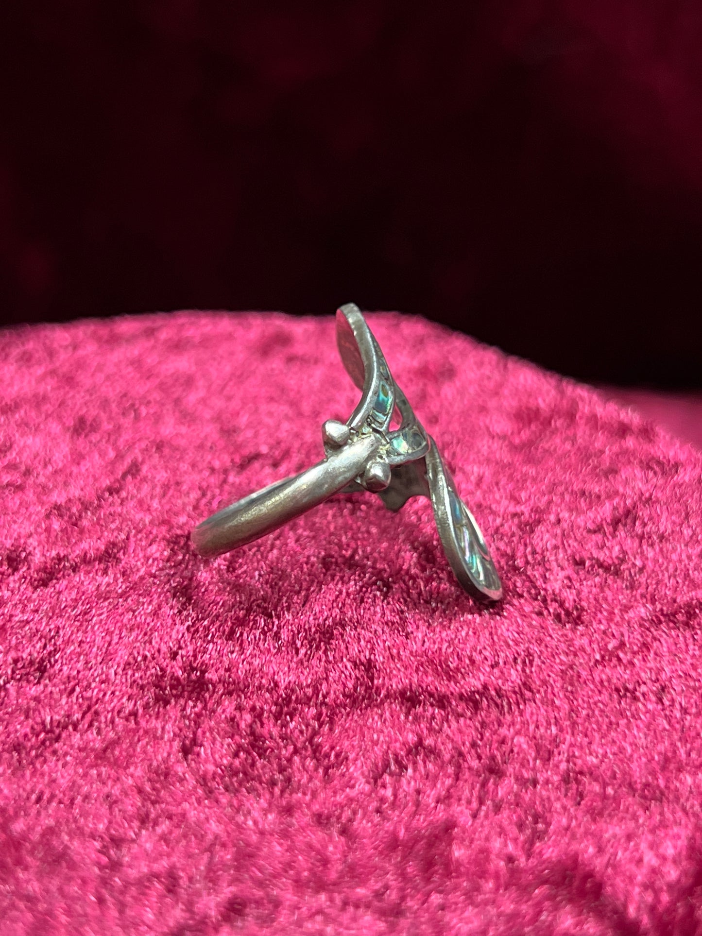 Vintage Jewelry - Bypass Ring - 925 Silver - Inlaid Abalone Shell - 7 - Mexico