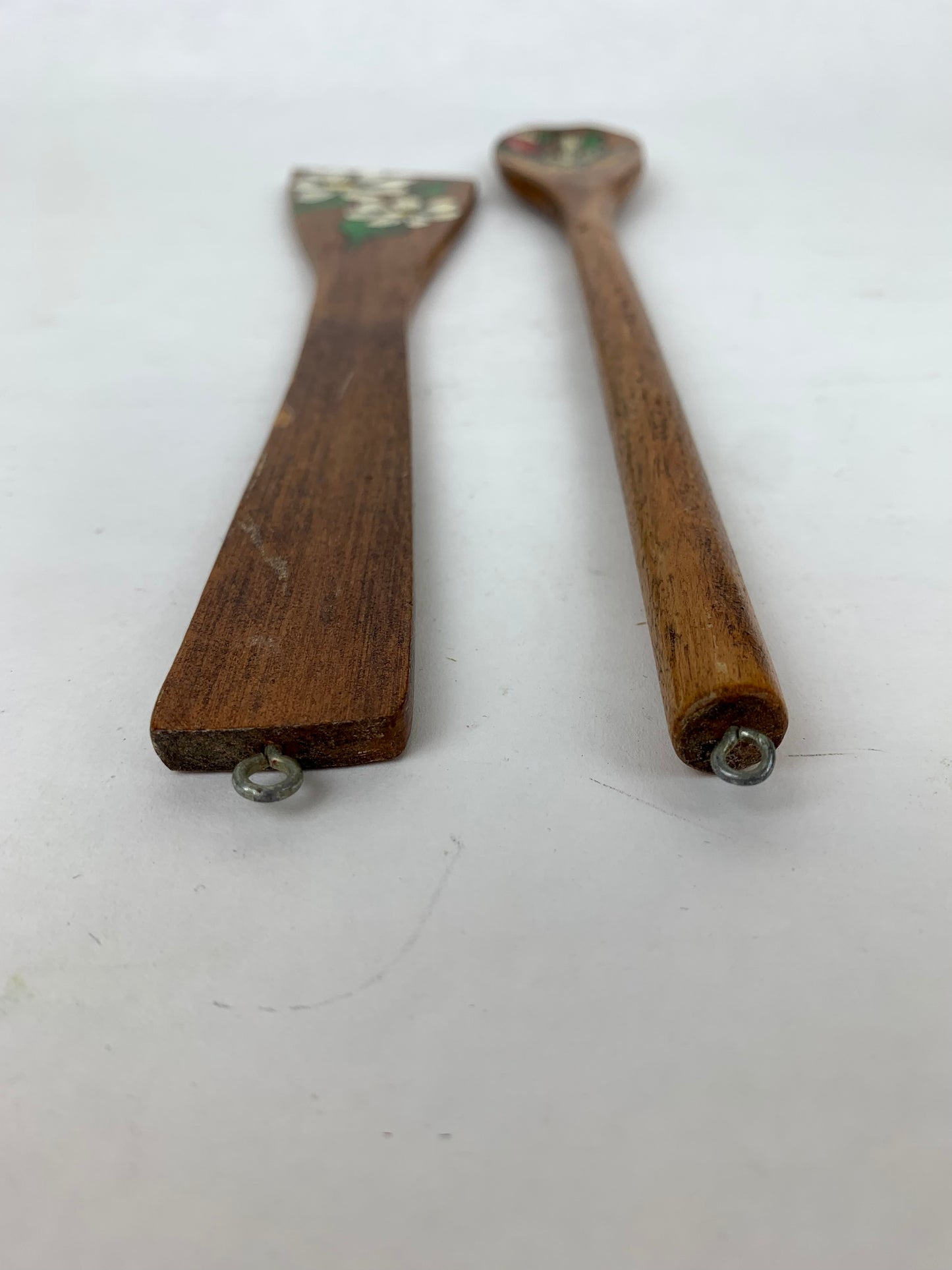 Vintage Wood Spatula & Spoon Wall Art - Handpainted Mushrooms / Strawberry Blooms