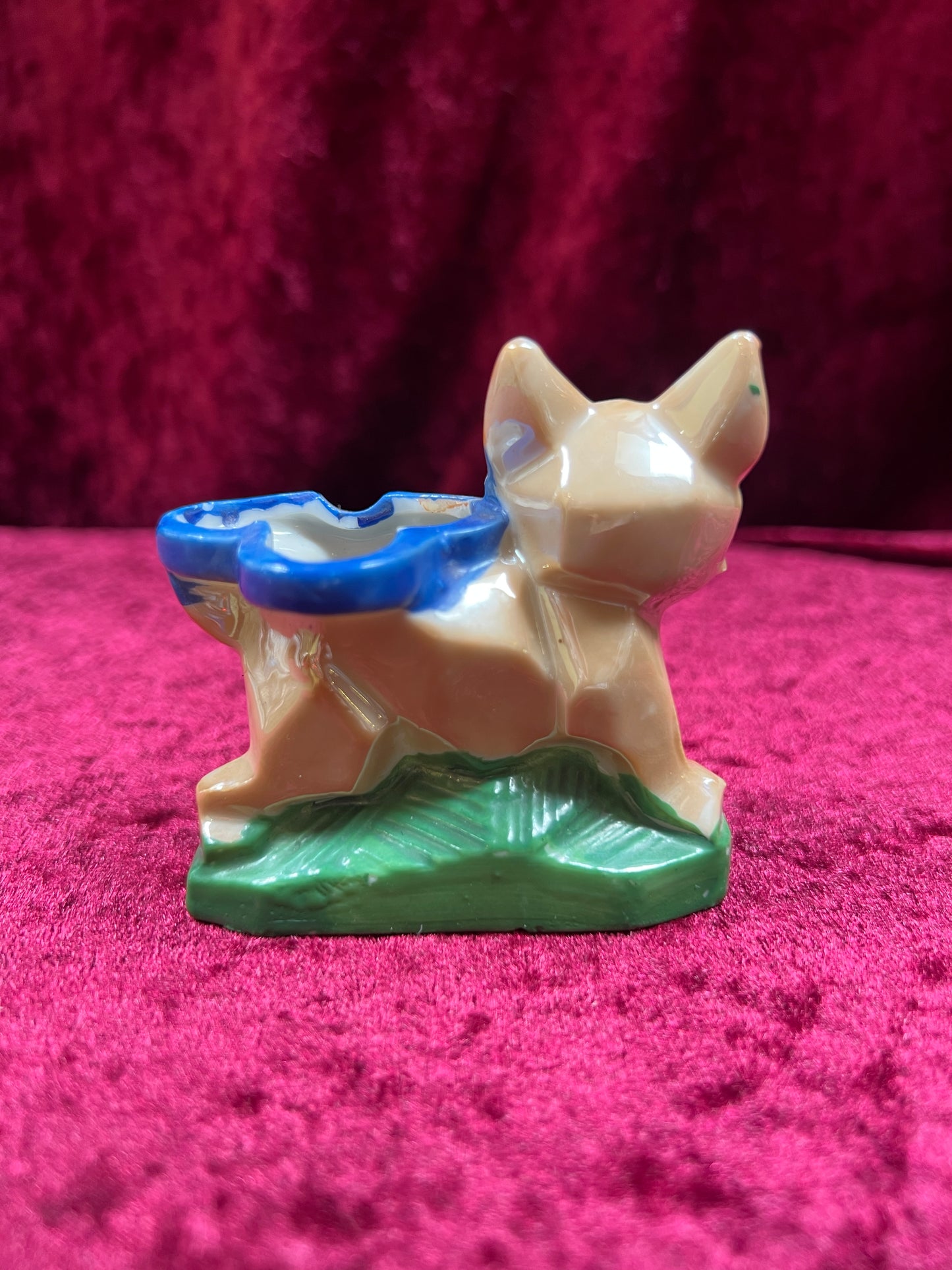 Vintage Home Decor - Porcelain Lustreware Ashtray - Cubist French Bulldog - Klimax - Made In Japan