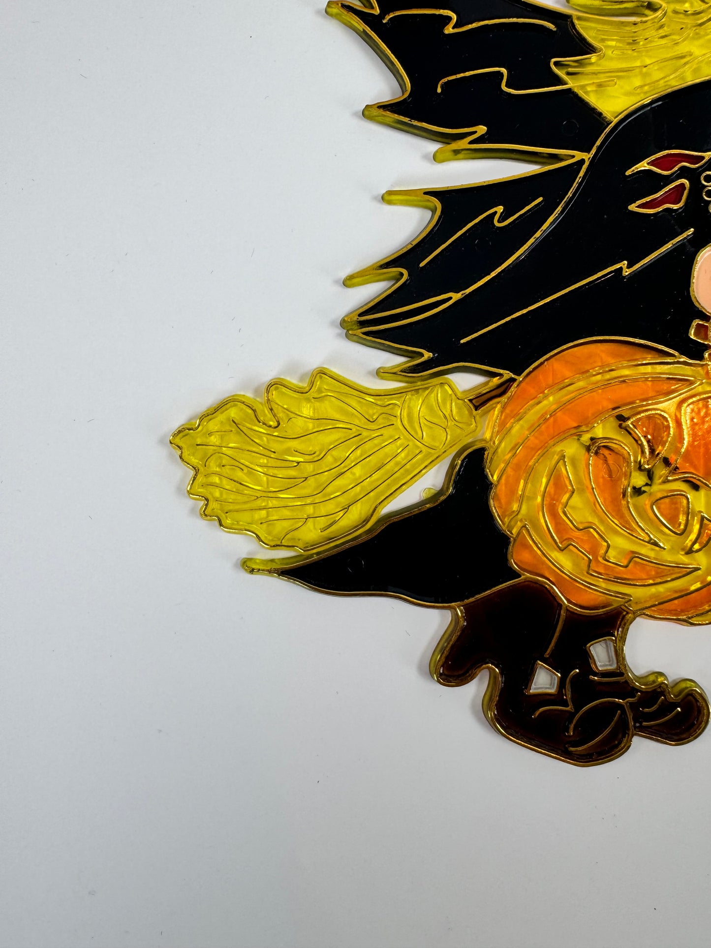 Vintage Halloween Decoration - Plastic Window Suncatcher - Witch and Jack-o-Lantern