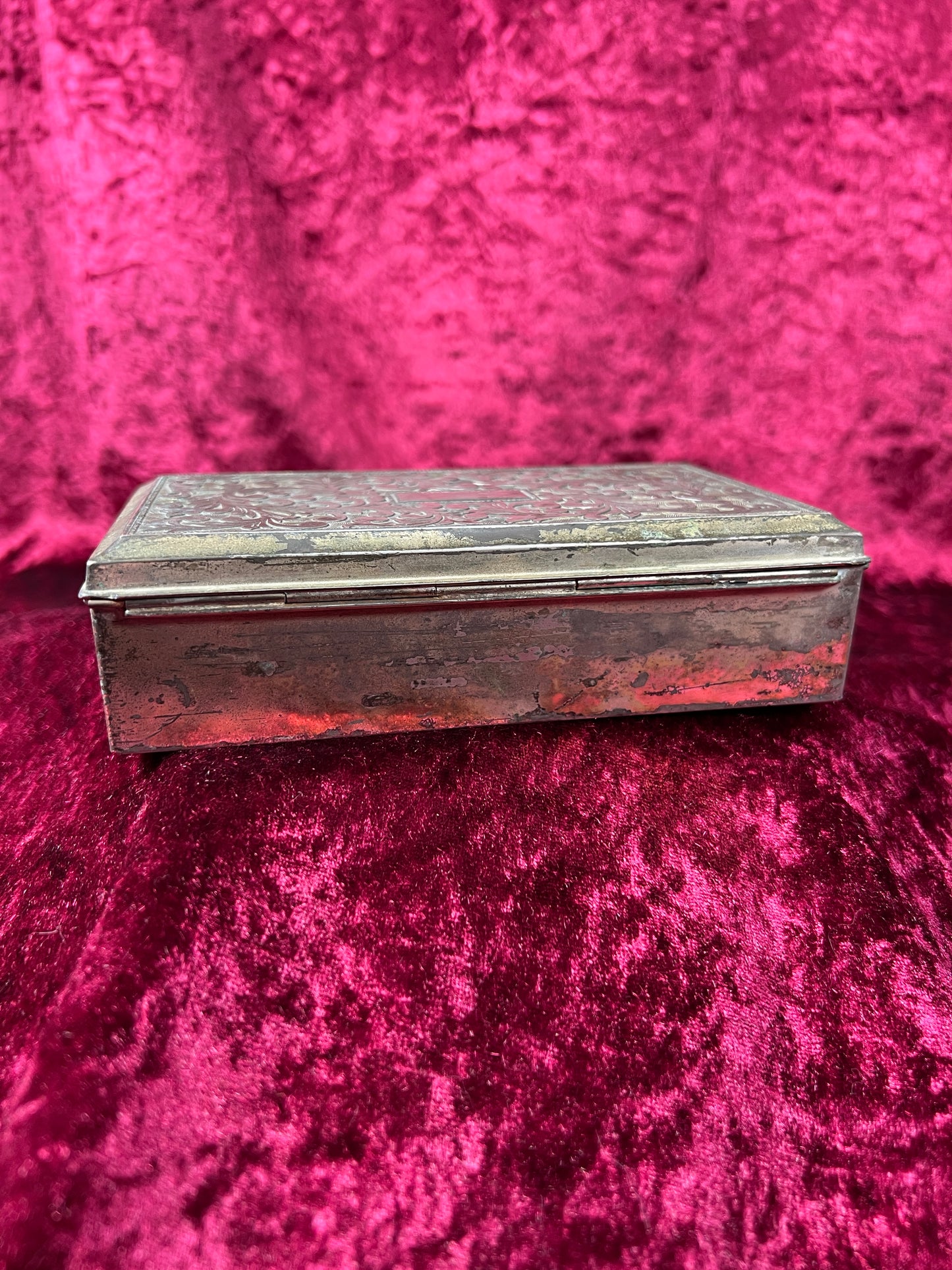 Vintage Trinket Box - Cigarette Box Holder - Pewter - Ornate Scroll Filigree