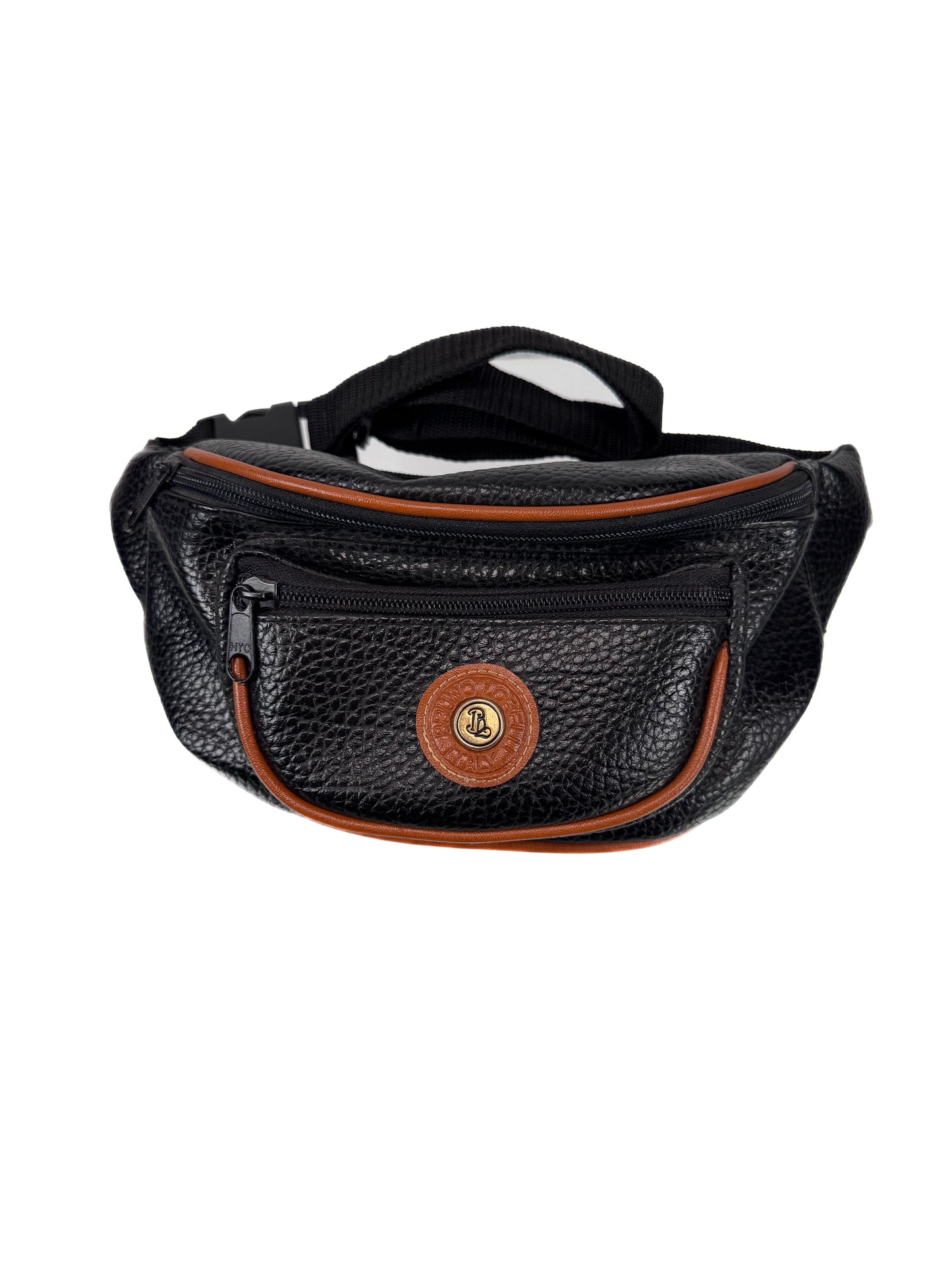 Vintage Fanny Pack - Black and Brown Structured Leather - Bruno Lorelli Italy