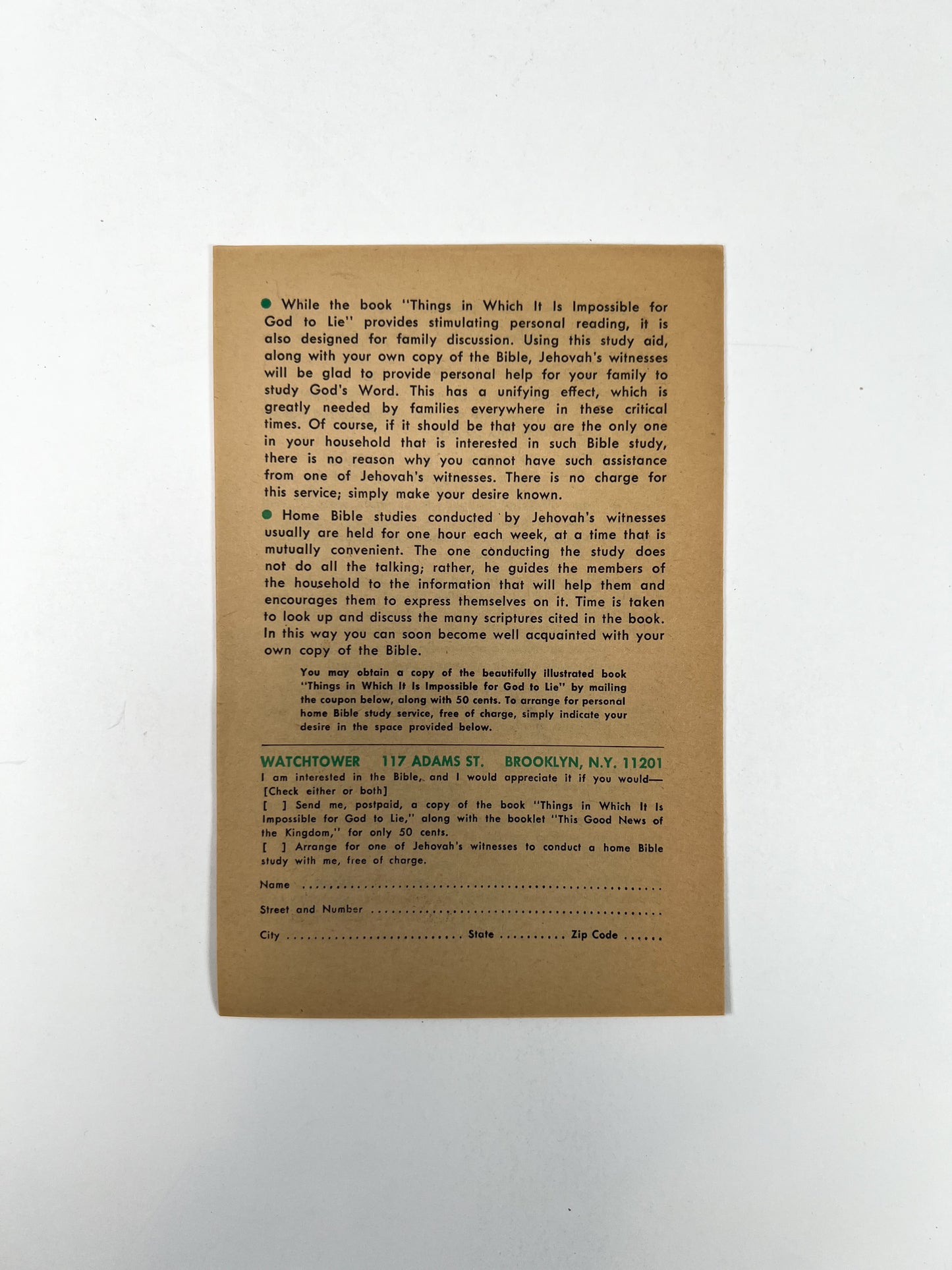 Vintage Ephemera - Religious Pamphlet - Things In Which It Is Impossible For God To Lie