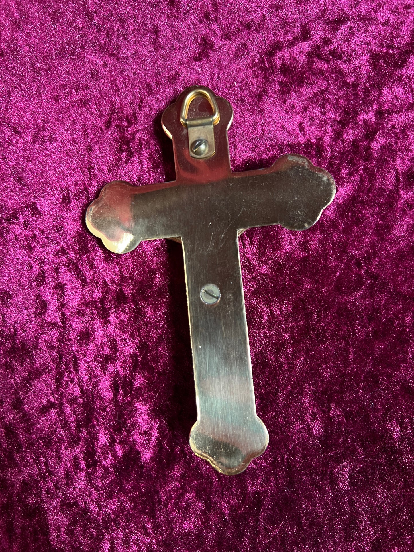 Vintage Brass Crucifix Cross - Marbled Bakelite Inlay Religious Wall Hanging
