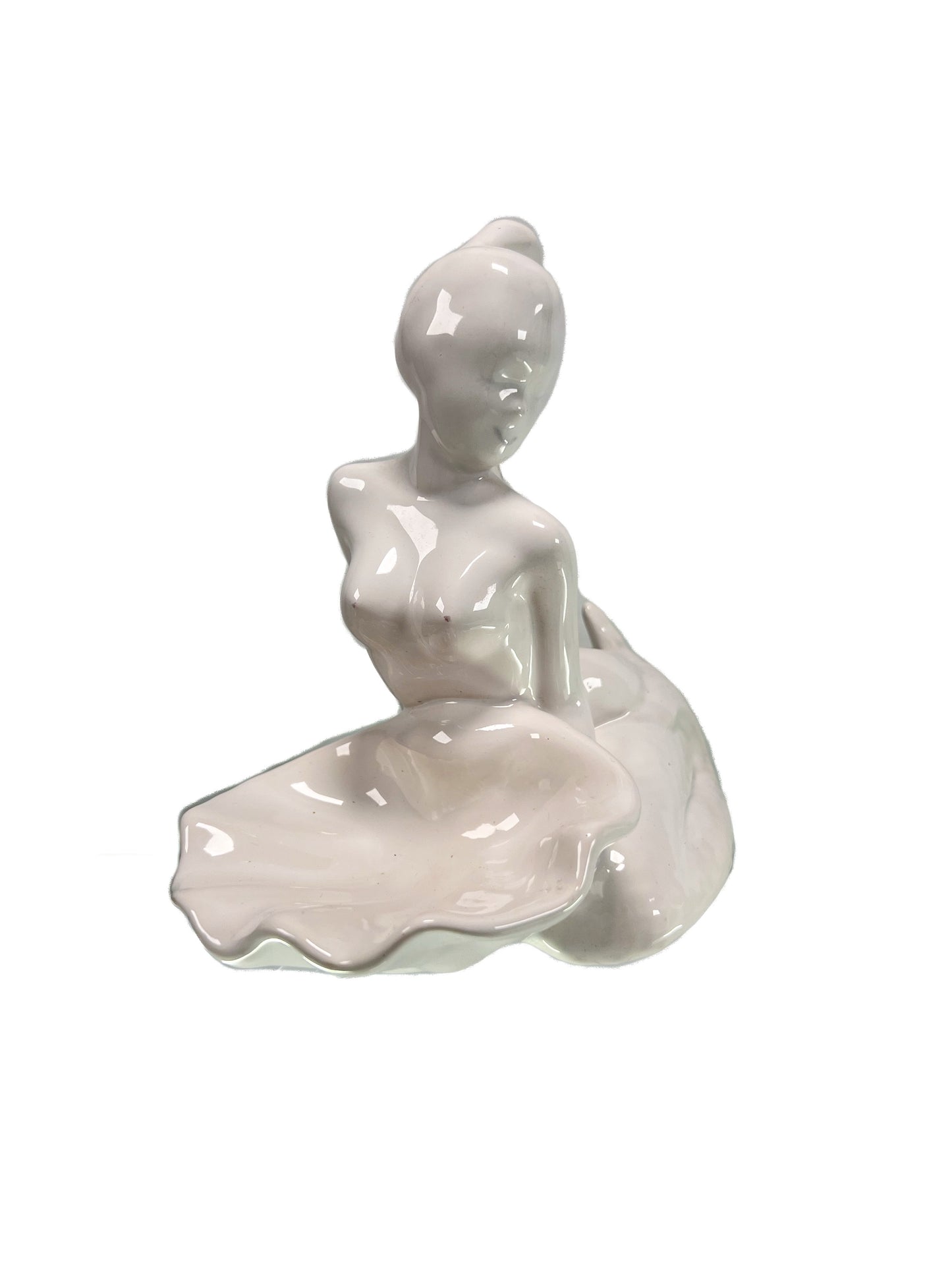 Vintage Trinket Dish - Nude Mermaid Holding a Shell - White - 1977