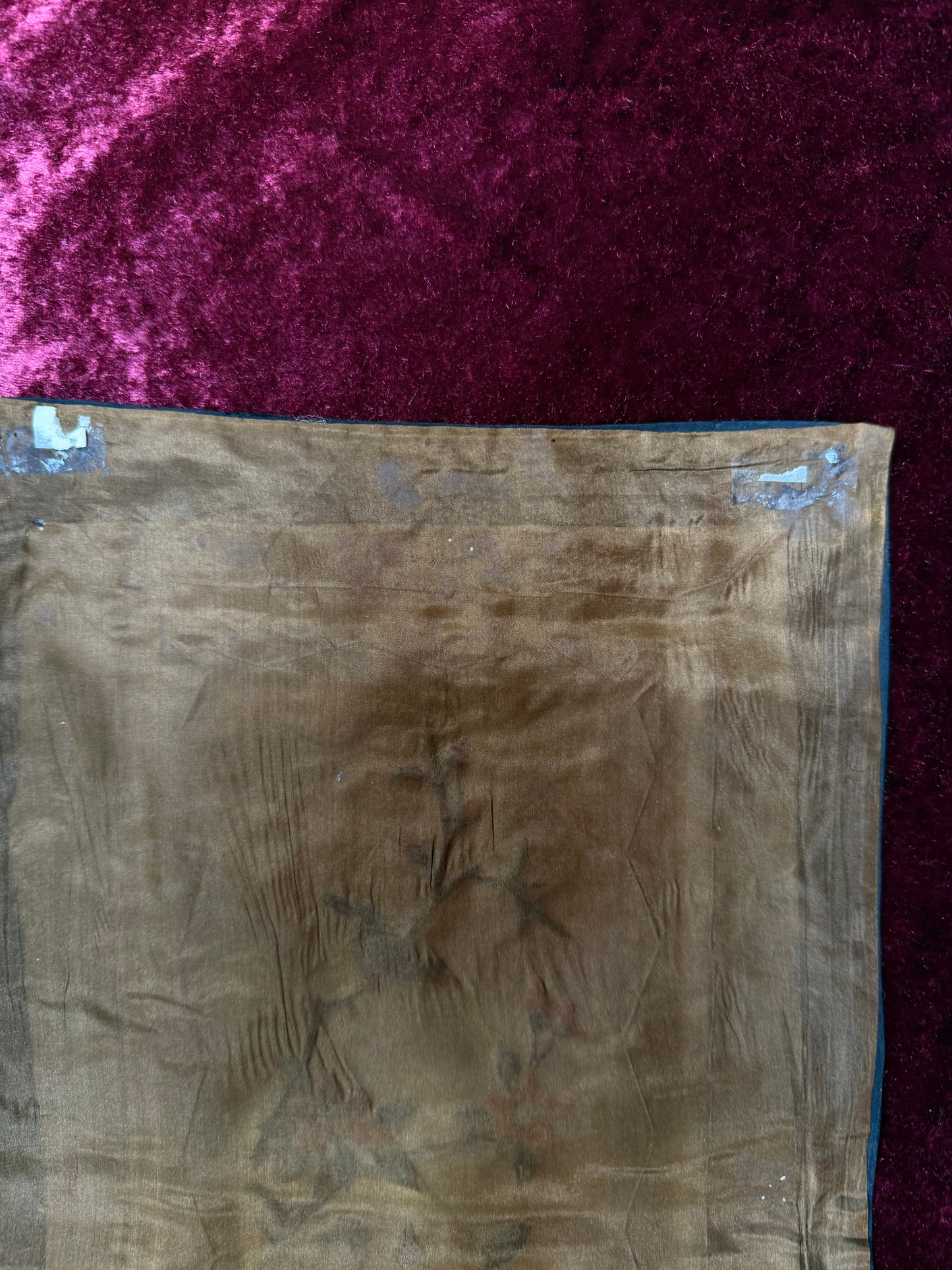 Antique Chinese Silk Sleeve Band – Blue Bird In A Tree - Embroidered Textile Robe Panel - Peking, China