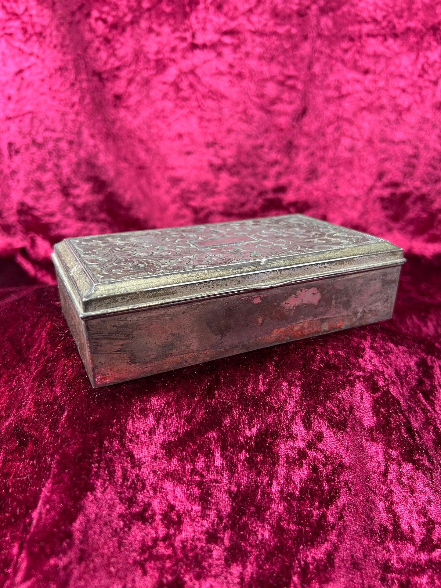 Vintage Trinket Box - Cigarette Box Holder - Pewter - Ornate Scroll Filigree