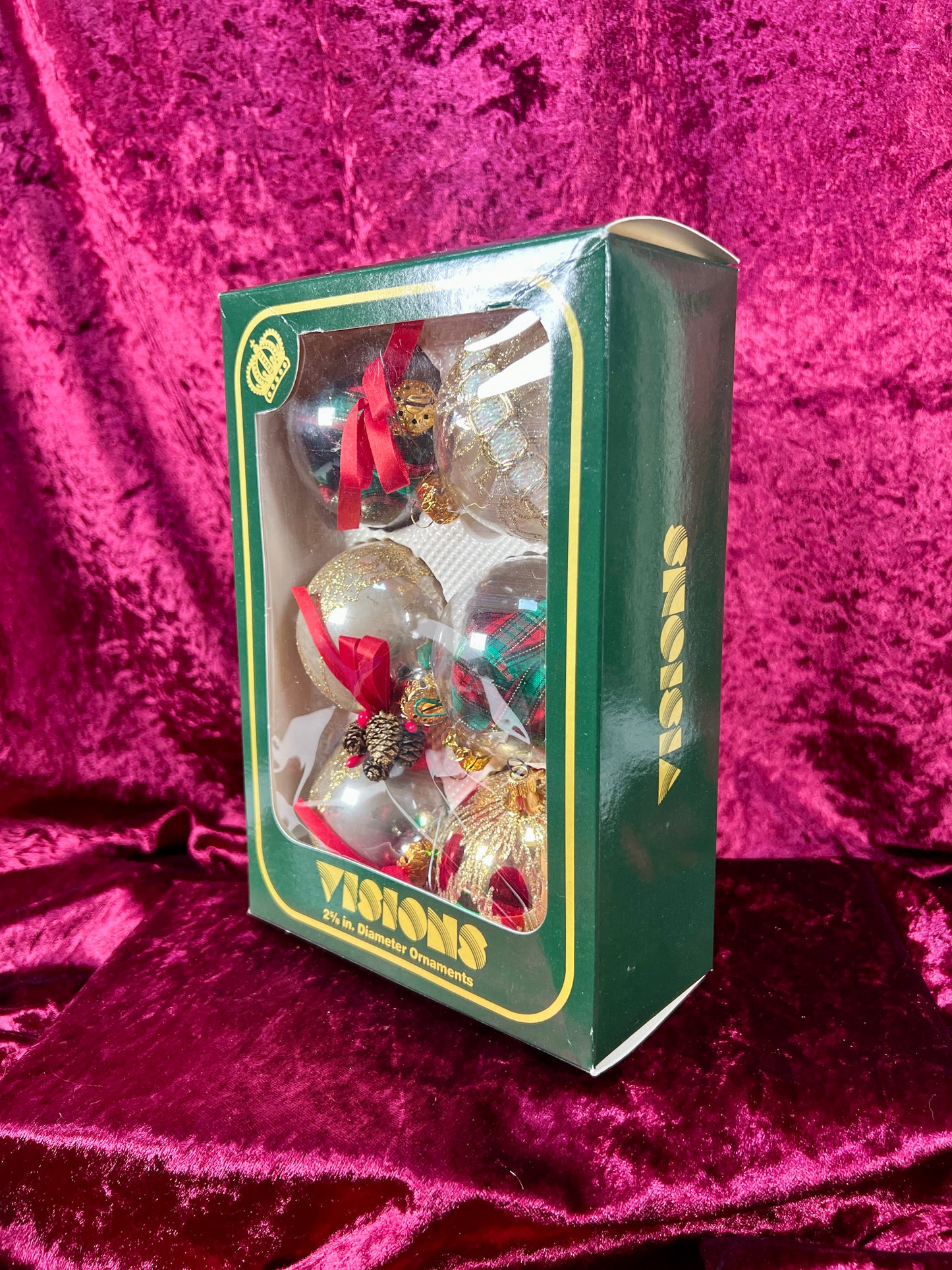 Vintage Christmas - Glass Ornament Set - Christmas Plaid and Sparkles - Visions by Holly