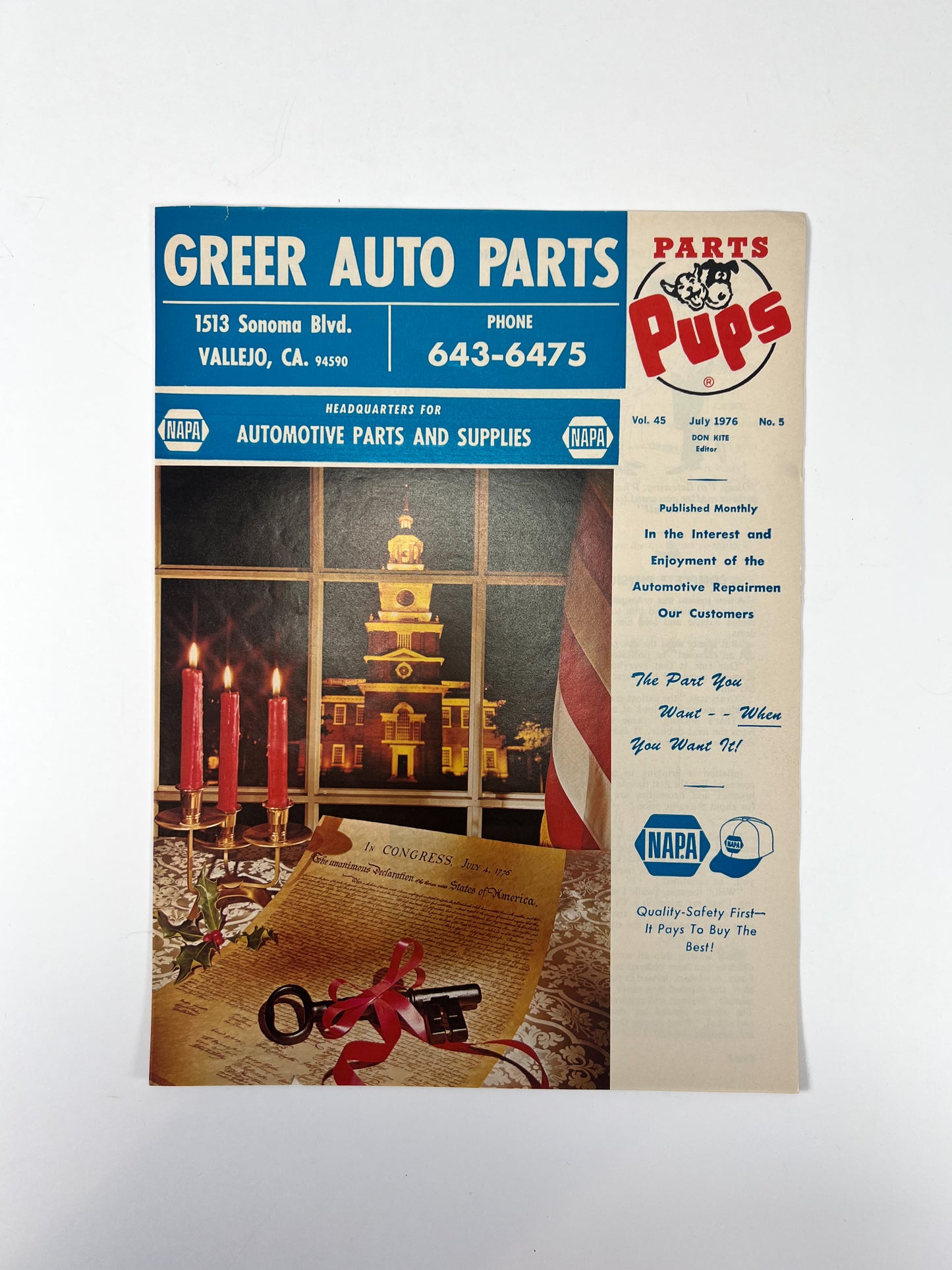 Vintage Ephemera - Magazine - Napa Parts & Pups - Greer Auto Parts - July 1976