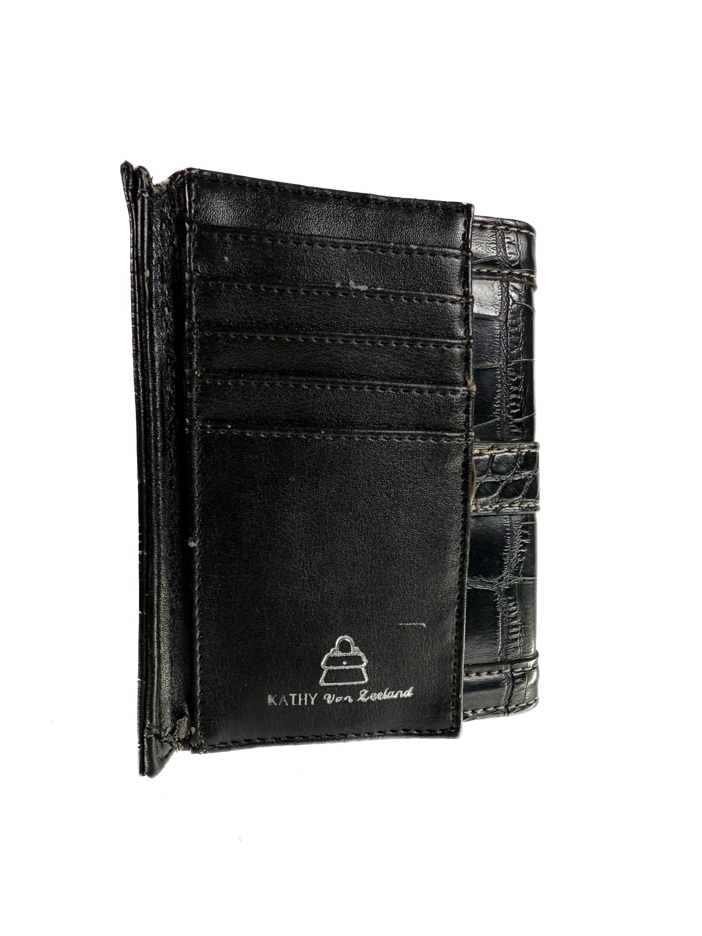 Vintage Wallet - Black Faux Alligator - Kathy Van Zeeland Tri-Fold