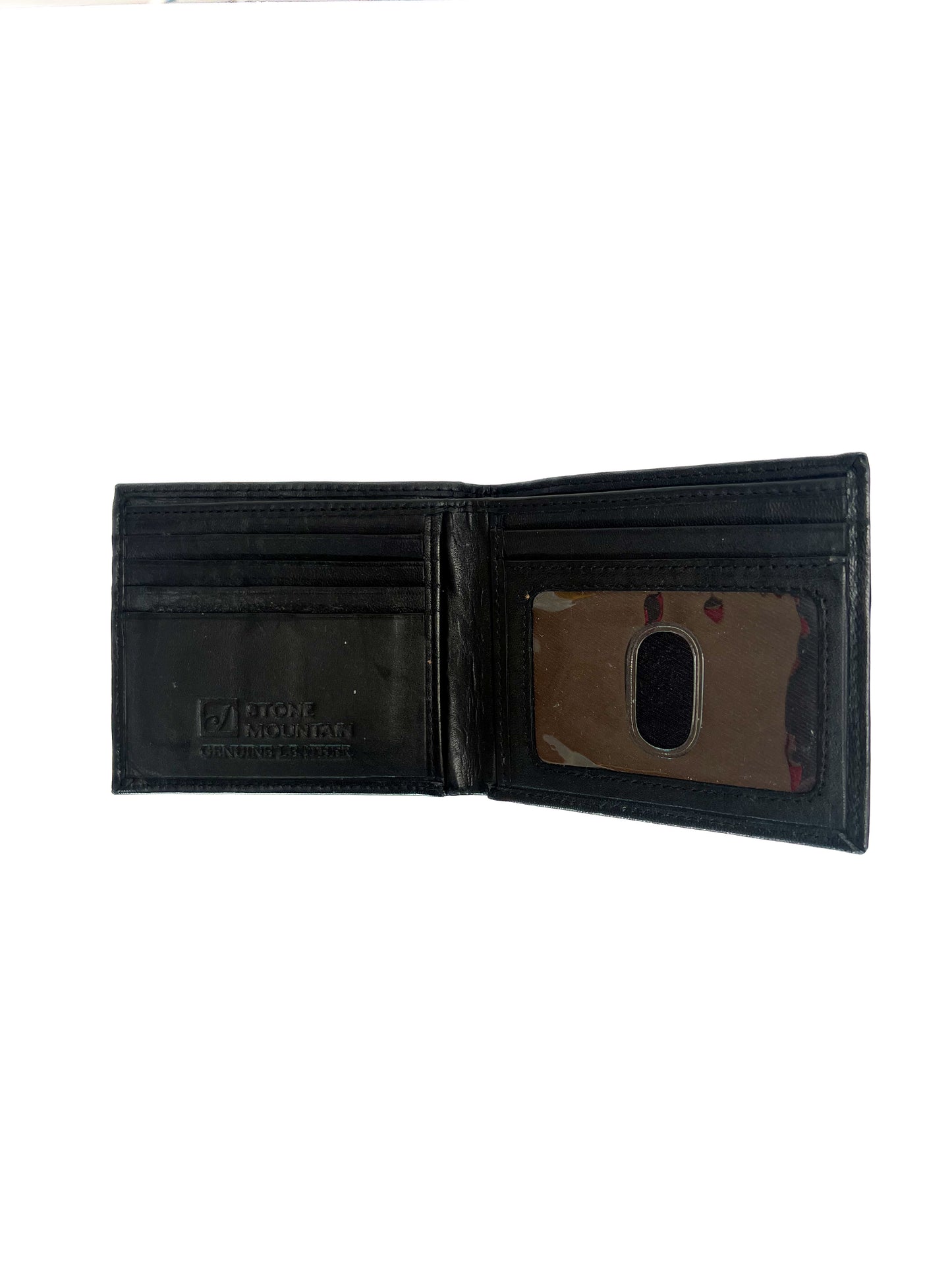 Vintage Wallet - Genuine Leather Bifold - Black - Embossed Logo - Stone Mountain