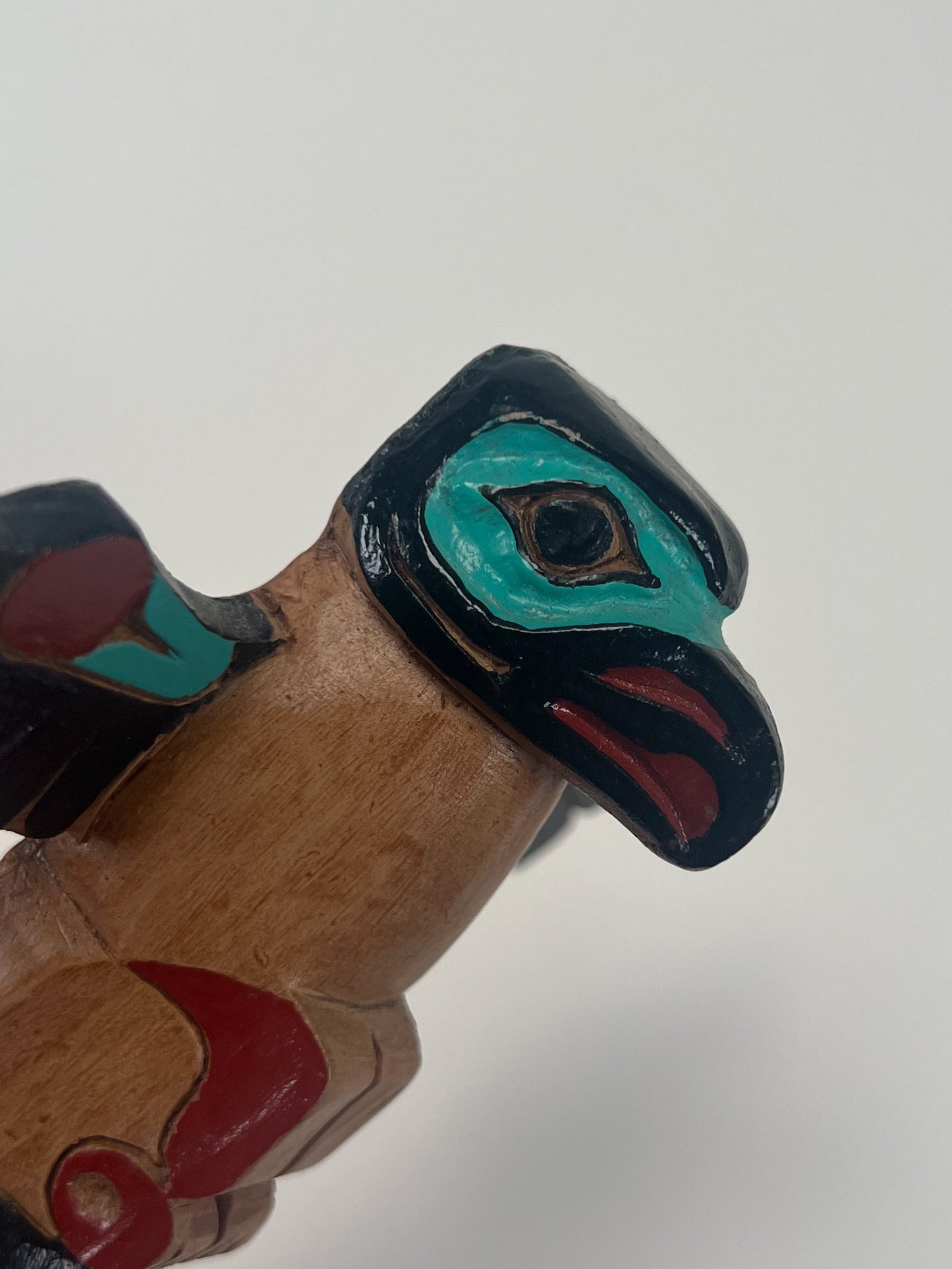 Vintage Totem - Eagle and Killer Whale Totem Pole - Hand Painted Wood - 6 7/8"