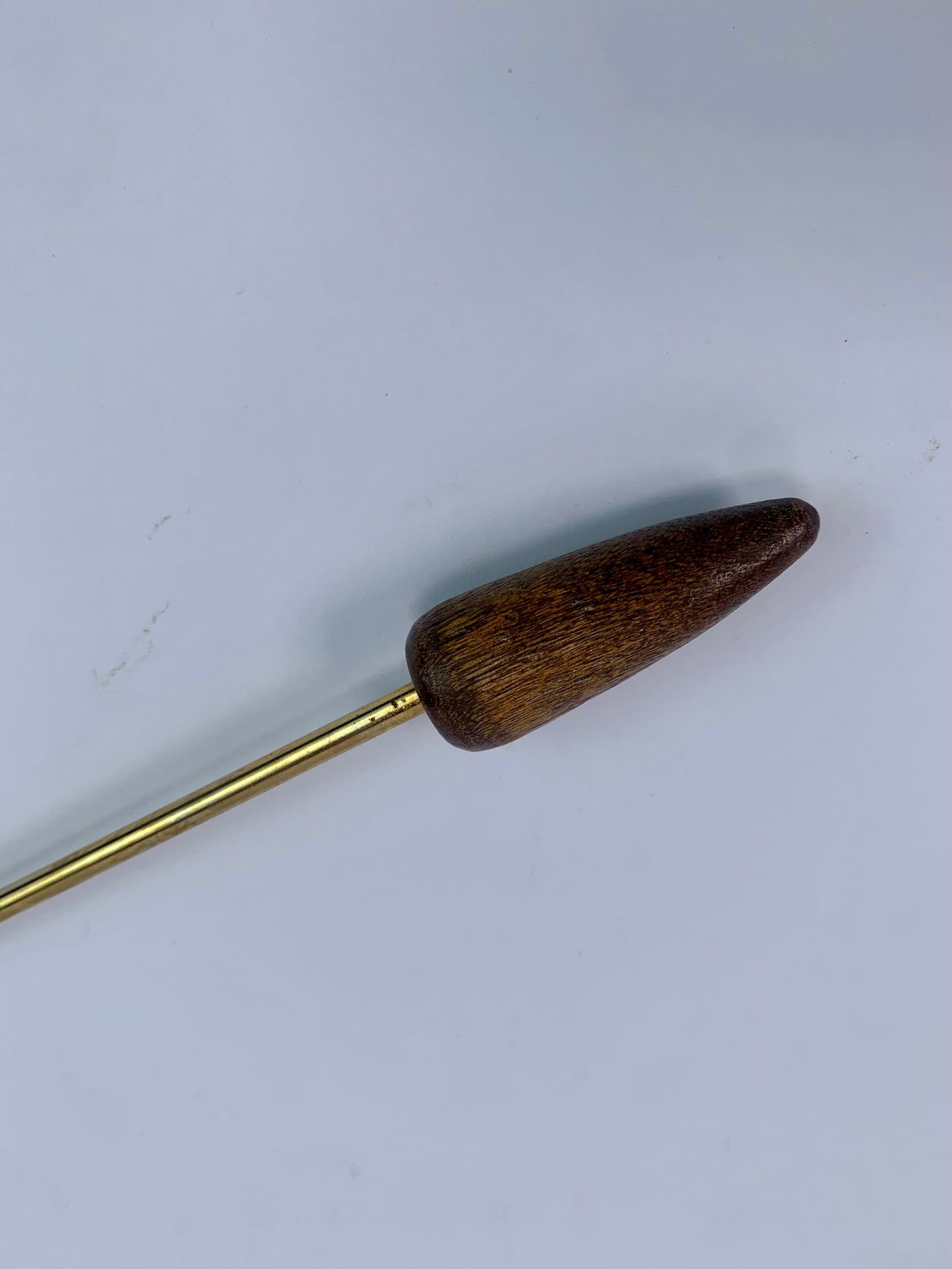 Vintage Barware - Gold Tone Swizzle Stick - Teak Wood Handle