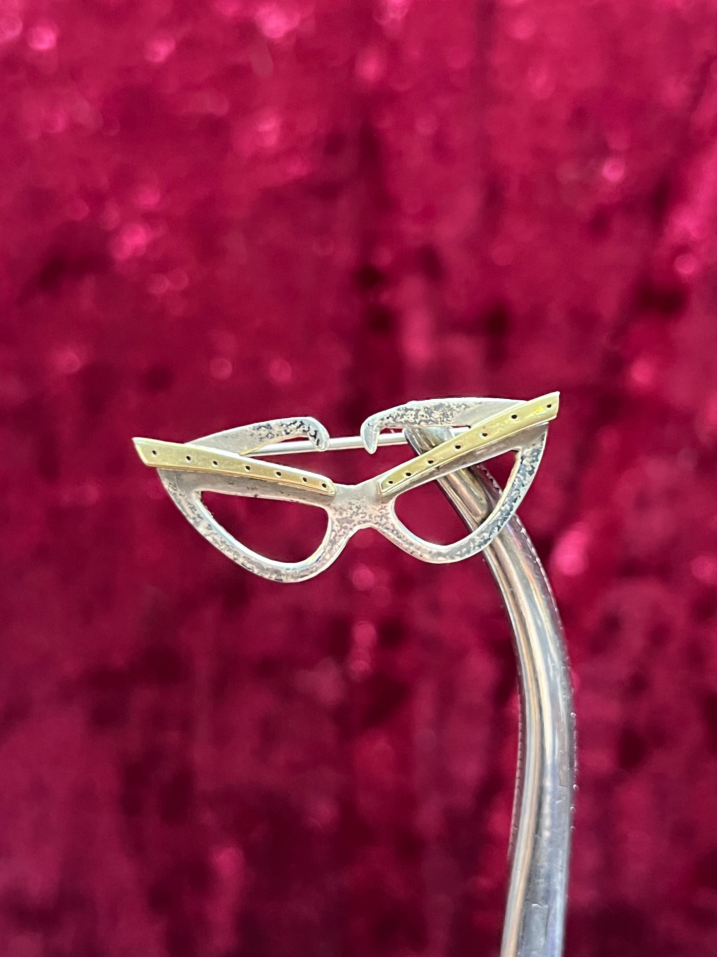 Vintage Jewelry - Brooch - 925 Silver - Cat Eye Glasses