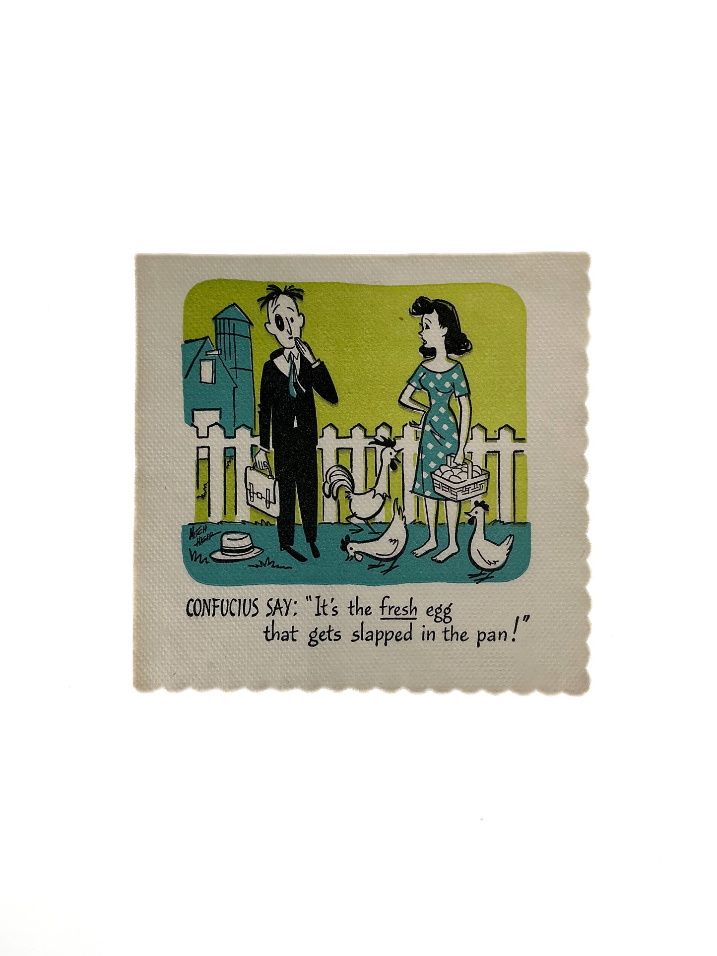 Vintage Cocktail Napkins - Confucius MCM - Illustrated Funny Kitsch - 1950s
