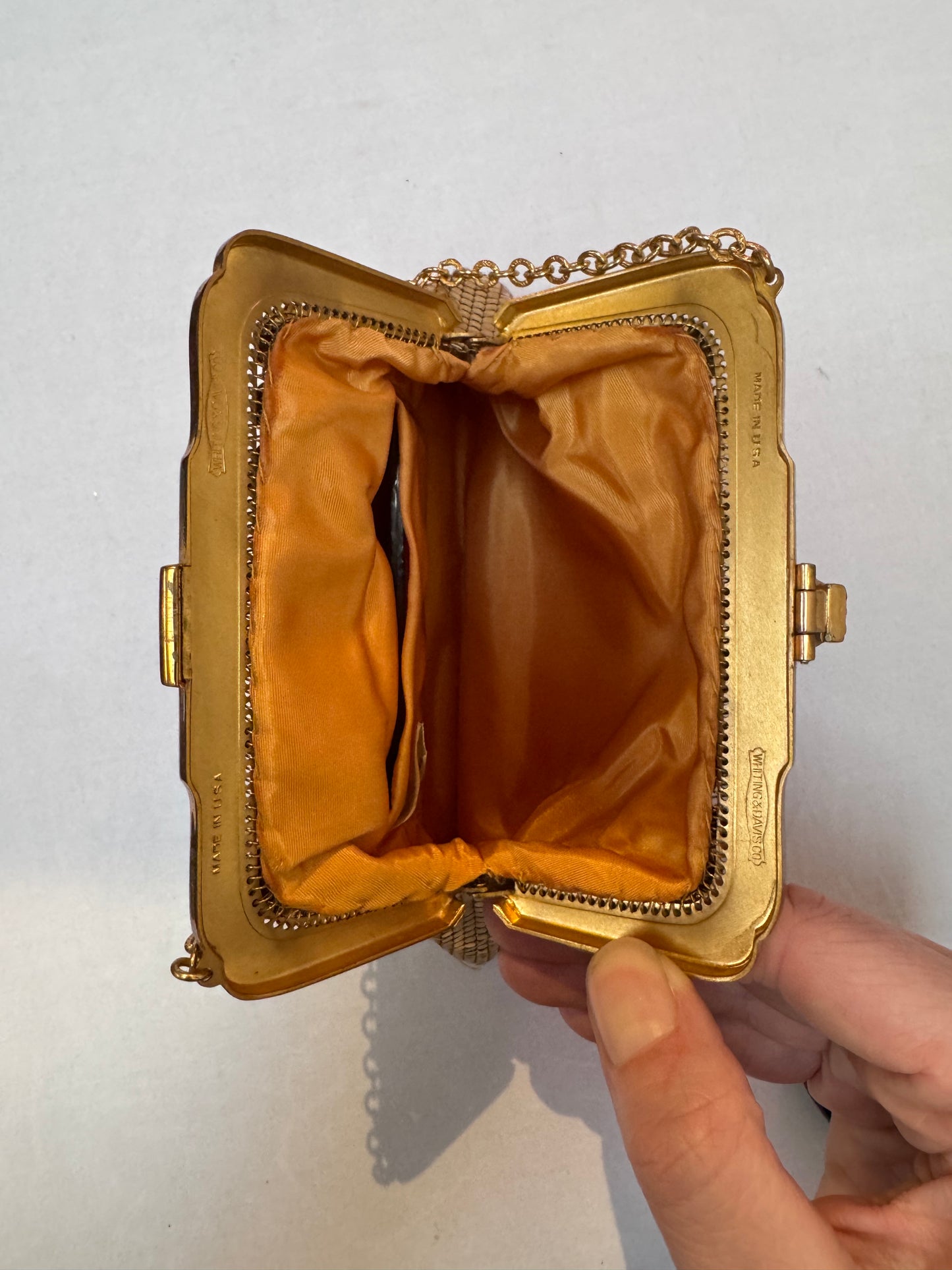 Vintage Purse - Whiting & Davis Co. - Gold Metal Mesh Purse Art Deco Style Rhinestone Closure