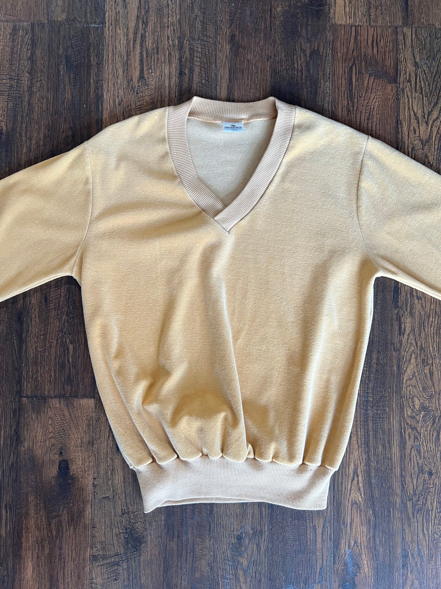 Vintage Clothing - V-Neck Velour Sweater - Mustard Yellow - Large - Regency