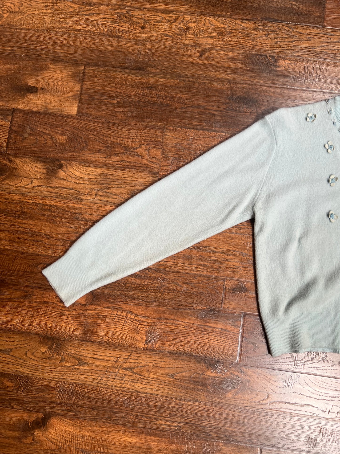 Vintage Clothing - Button Up Cardigan - Baby Blue with Embroidered Flowers - Helen Harper - Medium