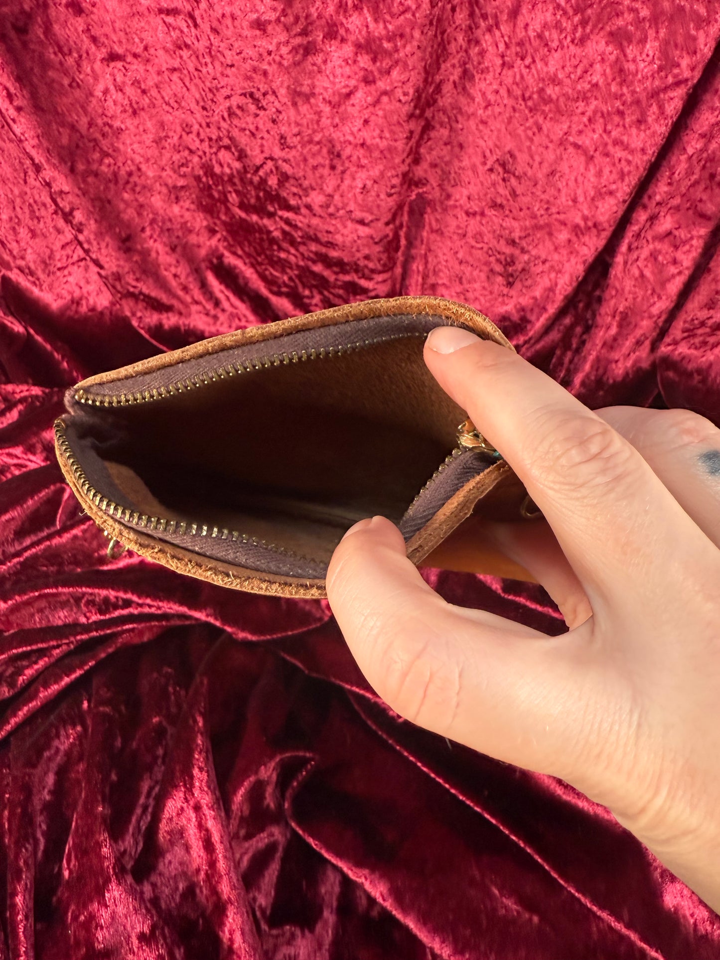 Vintage Wallet - Genuine Leather Zippered Pouch - Tan