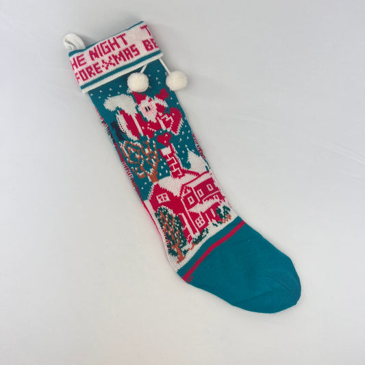 Vintage Christmas Decor - Knit Stocking - The Night Before Christmas - Teal