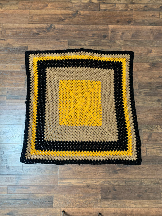 Vintage Crochet Afghan Throw Blanket - Halloween Orange, Black, and Brown