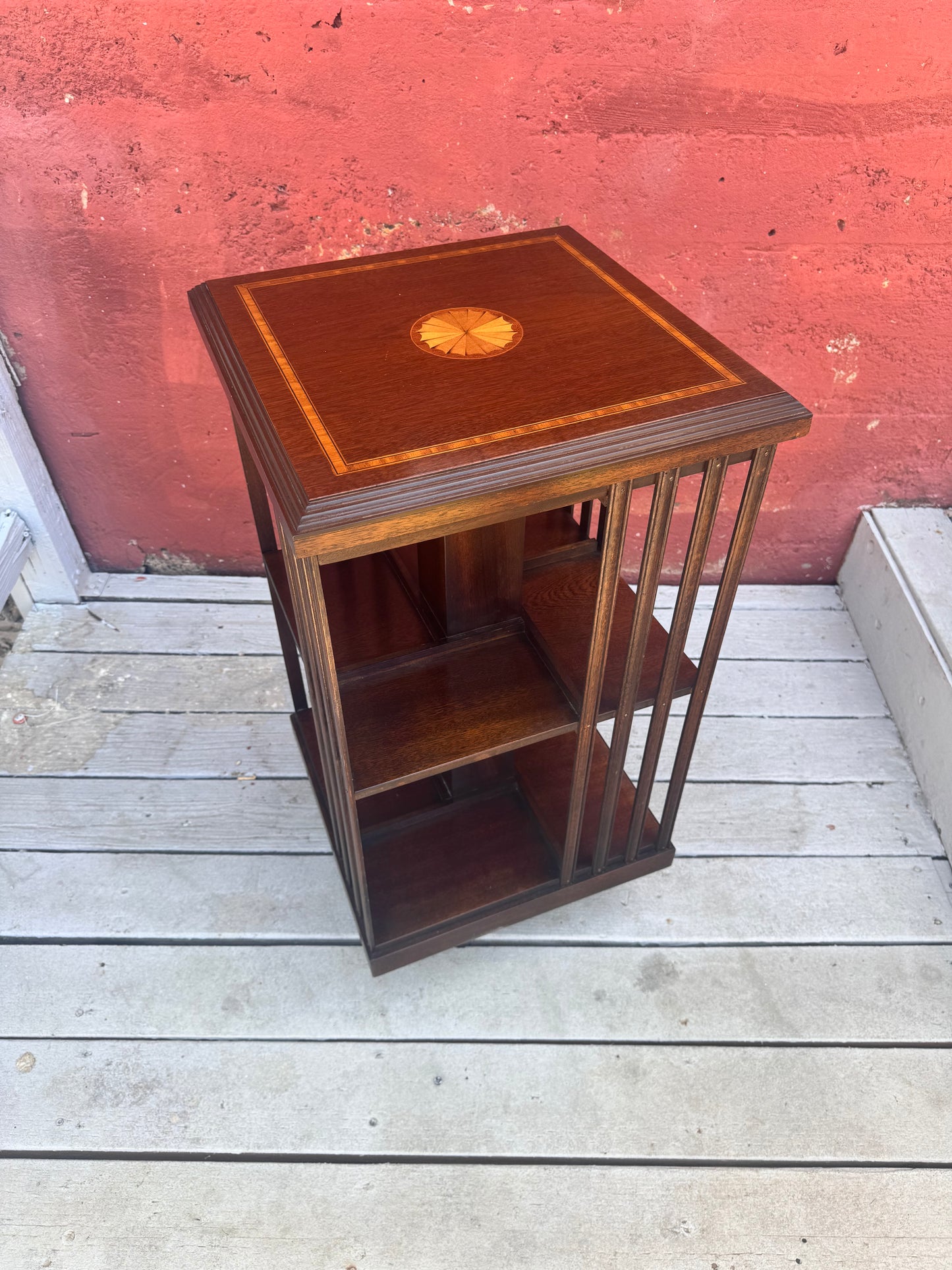 Antique Edwardian Whirling Barrister Bookcase with Inlay