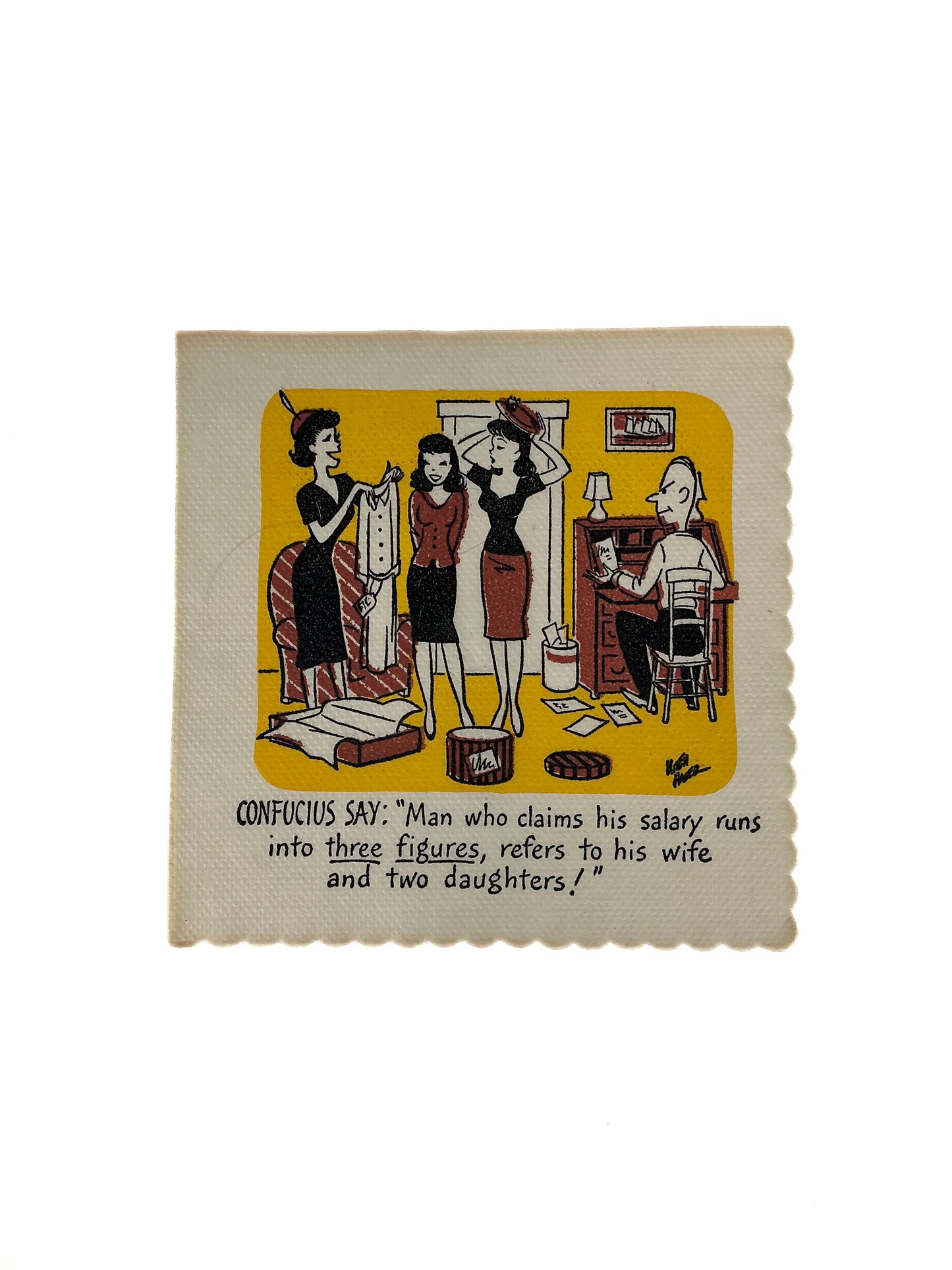 Vintage Cocktail Napkins - Confucius MCM - Illustrated Funny Kitsch - 1950s