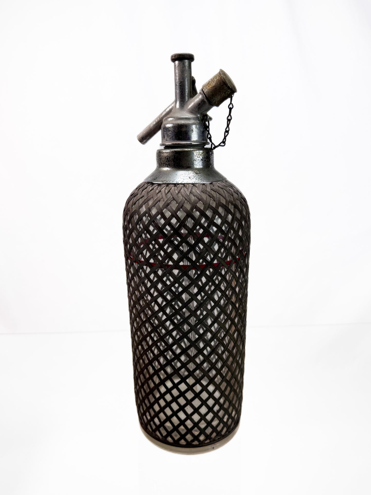 Antique Barware - Soda Siphon Seltzer Glass Bottle with Metal Mesh Sleeve by Sparklets