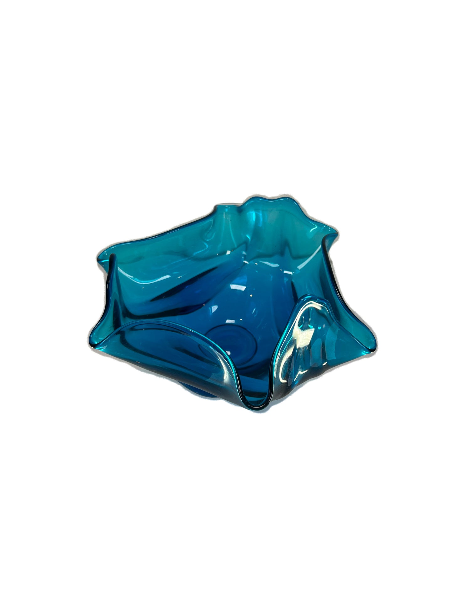 Vintage Art Glass - Handkerchief Bowl - Peacock Blue - Viking Glass