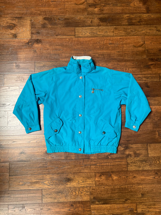 Vintage Clothing - Reversible Windbreaker Jacket - Snap Button - Teal and White - Medium - CS Essentials