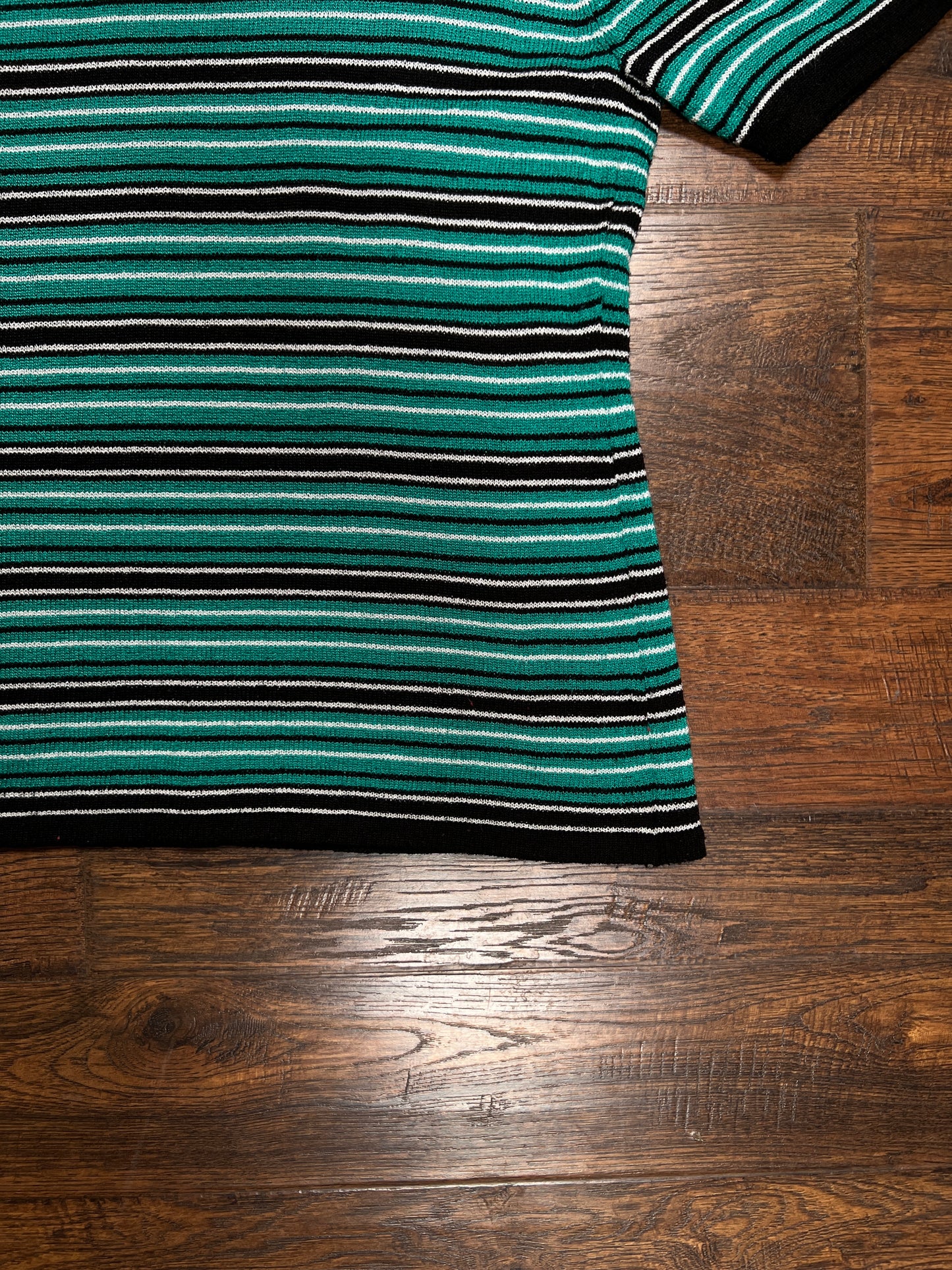 Vintage Sag Harbor Knit Top – Striped Turquoise and Black - Medium