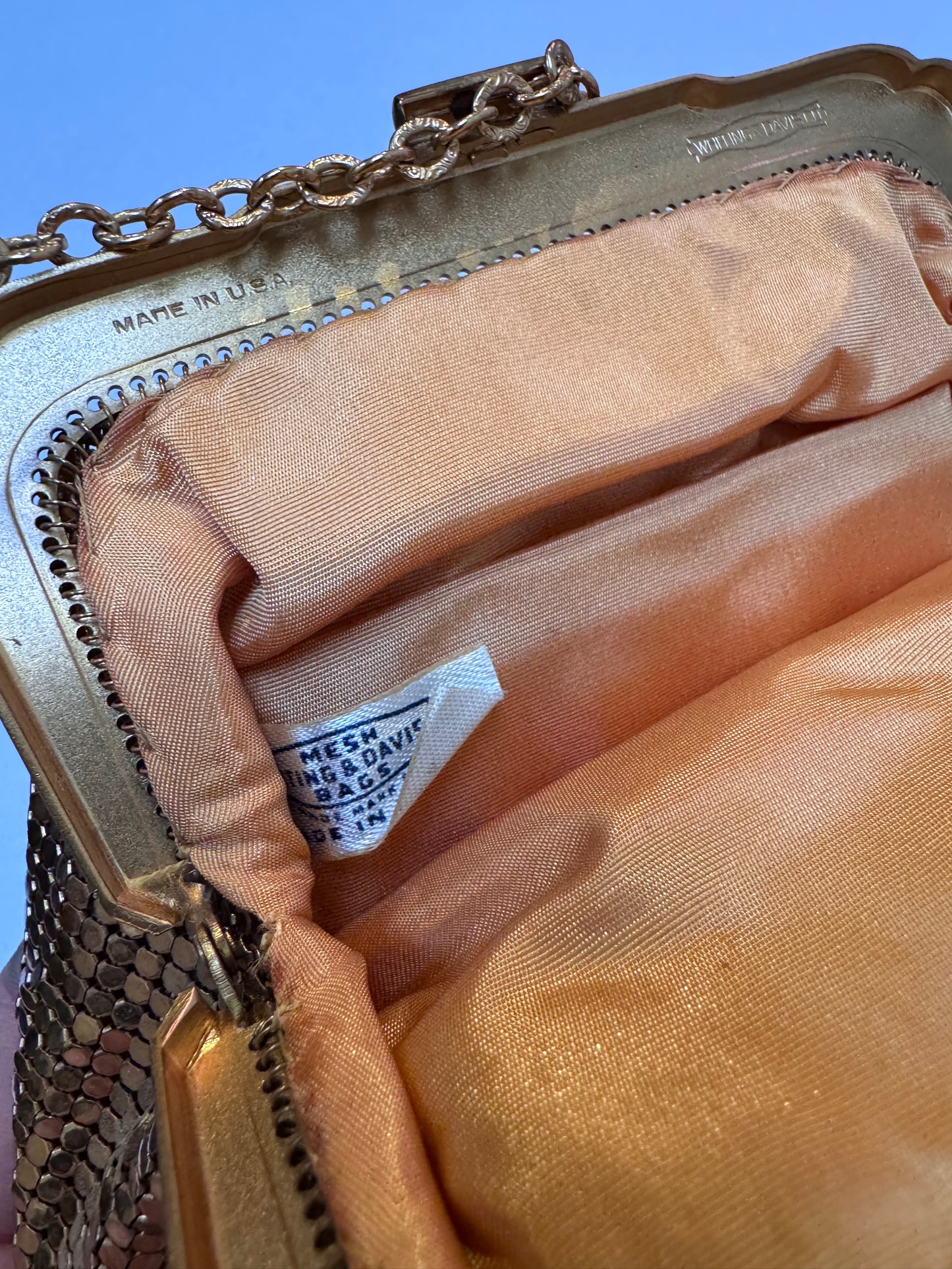 Vintage Purse - Whiting & Davis Co. - Gold Metal Mesh Purse Art Deco Style Rhinestone Closure