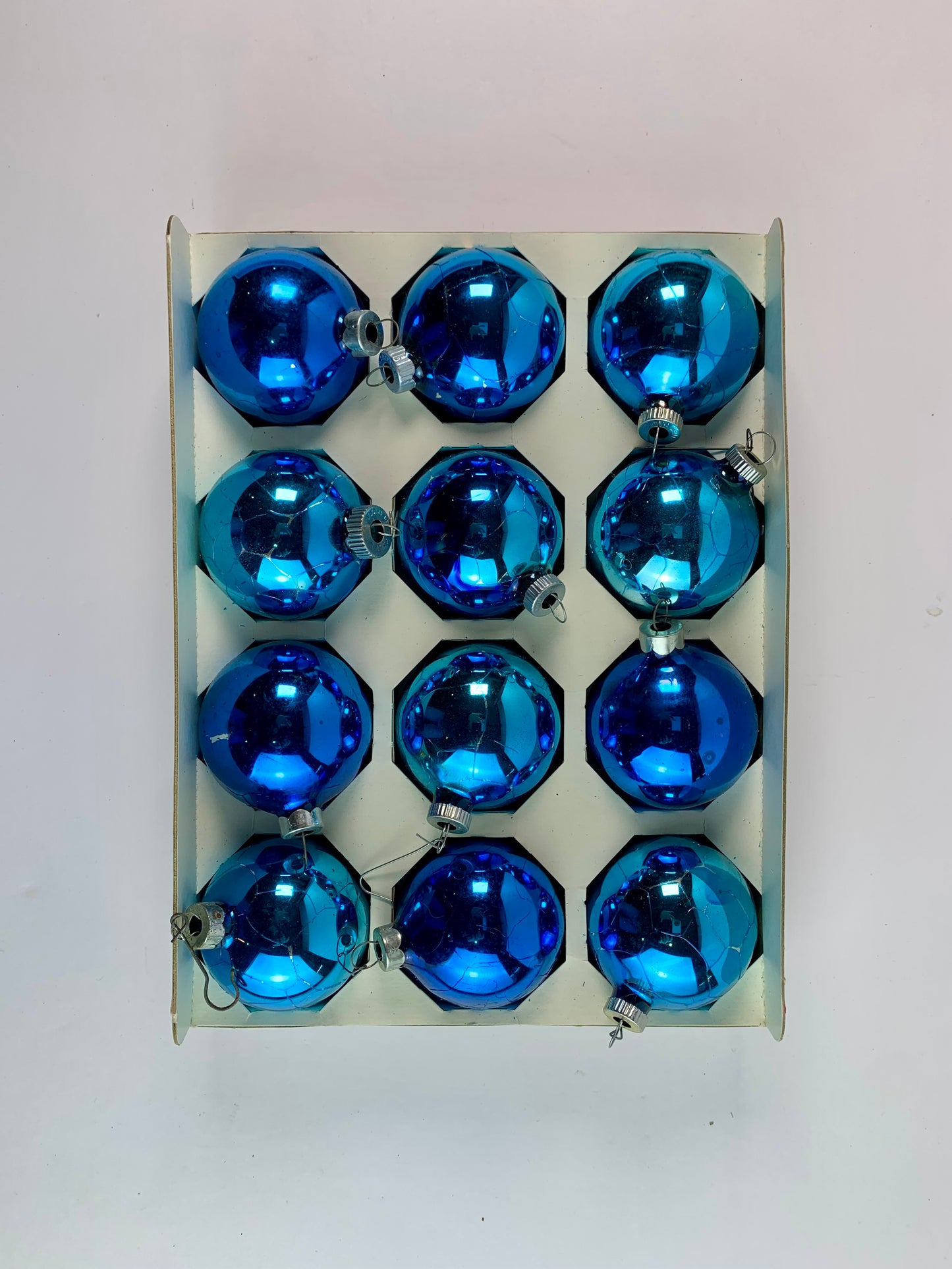 Vintage Christmas Decor - Handblown Glass Ornaments - Peacock Blue - Holly - Made In U.S.A