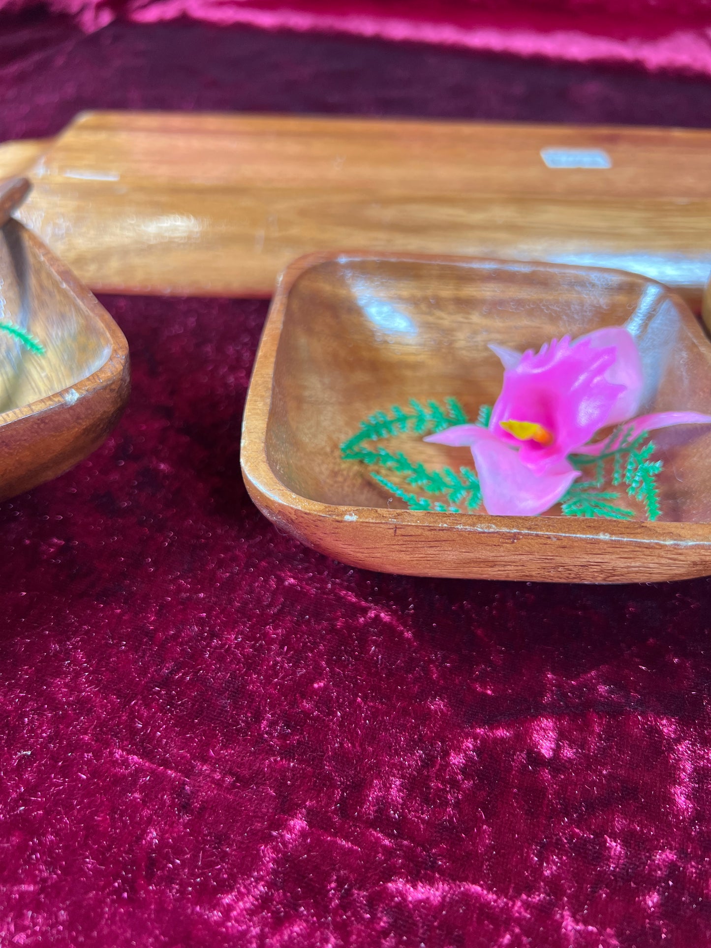 Vintage Kitchen - Tiki Teakwood Snack Tray with Sauce Bowls and Spoons