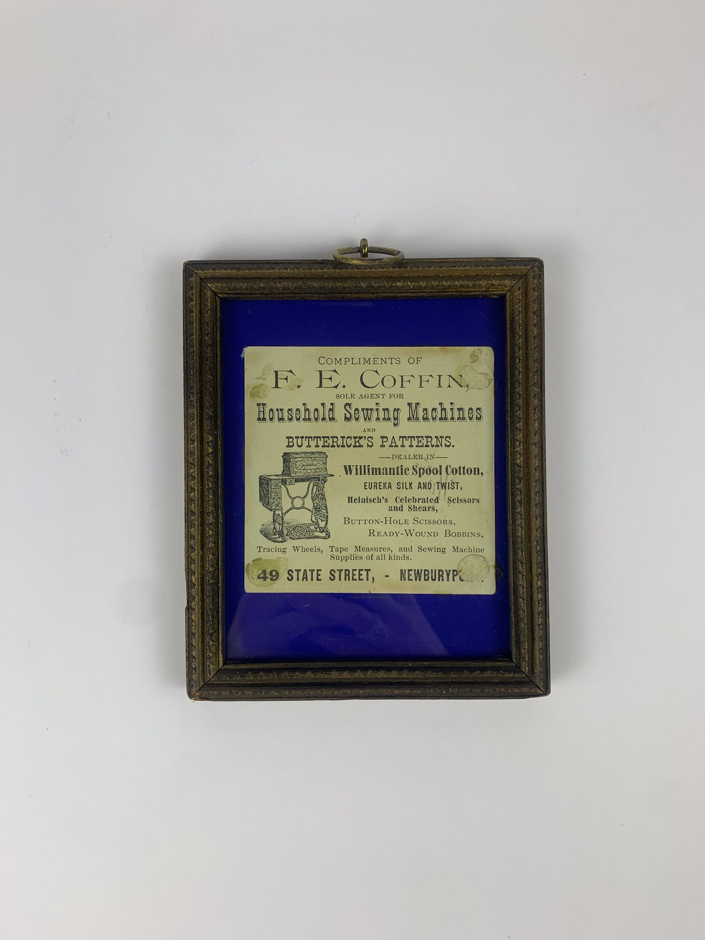 Antique Framed Advertisement - F.E. Coffin Sewing Storefront